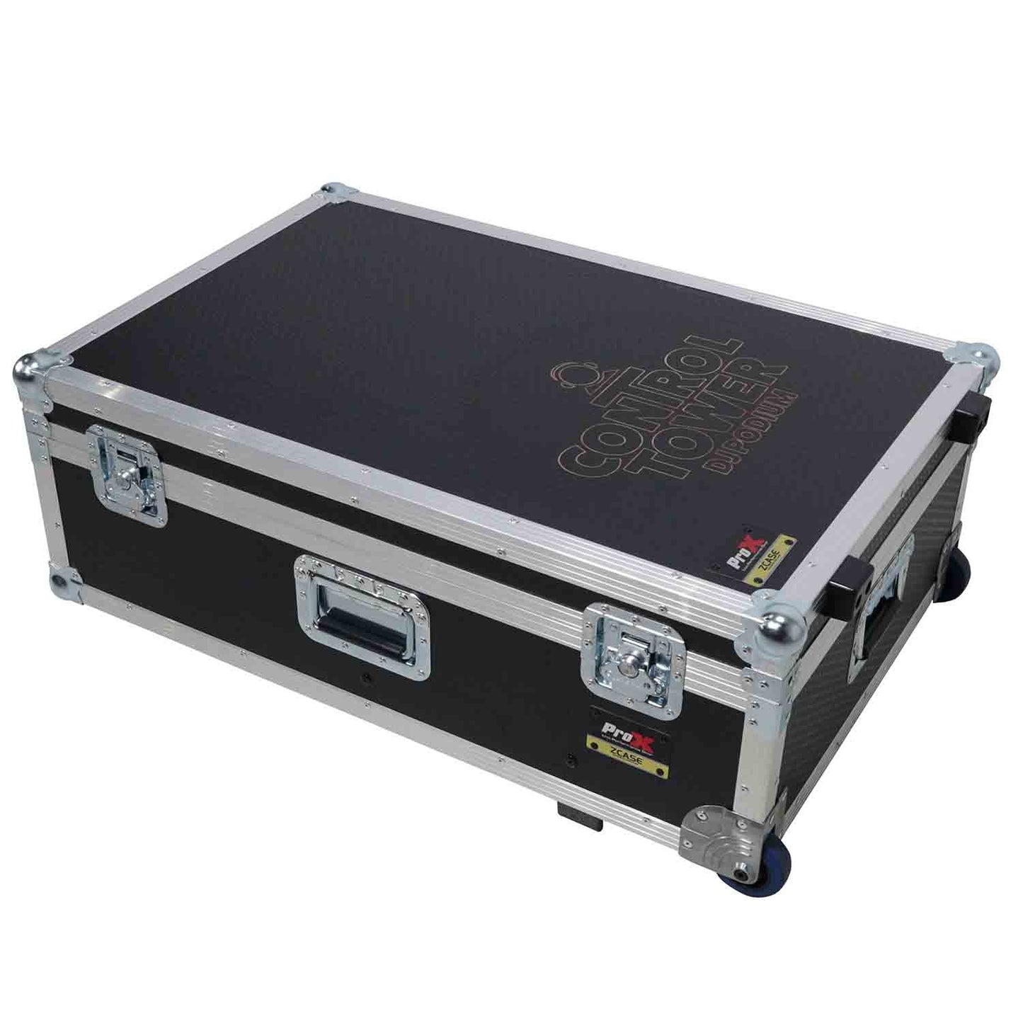 ProX XZF-DJCT RB CASE Control Tower DJ Booth with Laptop Arm and Road Cases for Pioneer XDJ-XZ, DDJ-1000 SRT, RANE ONE, and SX3 - Red Black Finish - Hollywood DJ