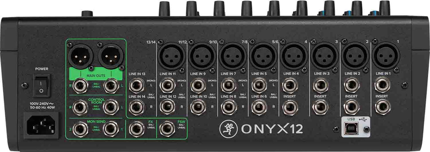Mackie Onyx12, 12 Channel Premium Analog DJ Mixer with Multitrack USB - Hollywood DJ