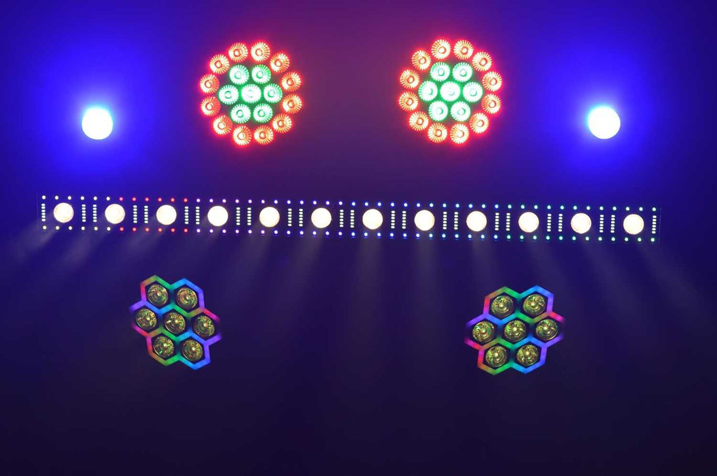 JMAZ Versa Flex Par TRON7, 7 x 10-Watt (RGBW) LEDs and 60 x 0.2 Watt RGB LEDs - Pair - Hollywood DJ