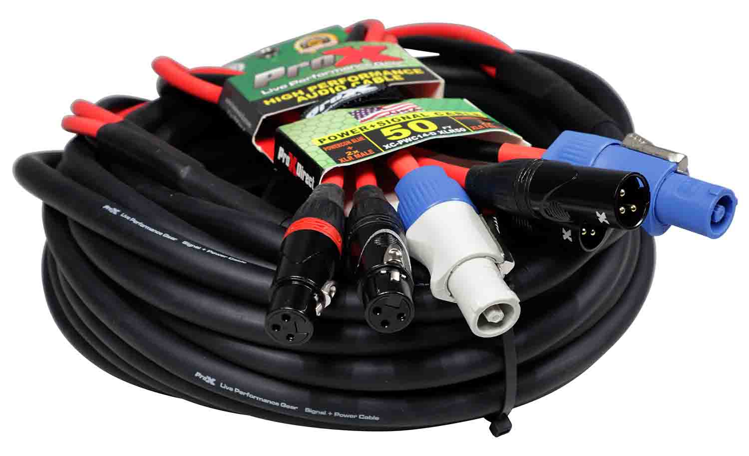 ProX XCPWC14DXLR50, 50FT Jumper Power Connection with Dual XLR-F And XLR-M - Hollywood DJ
