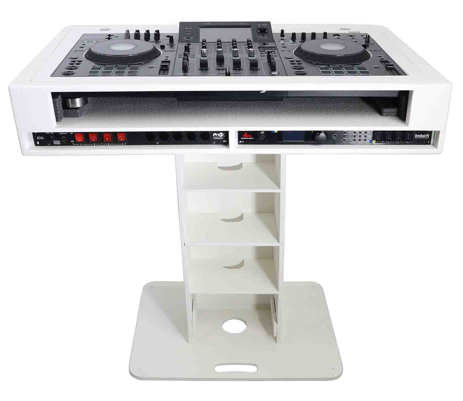 ProX XZF-DJCT W 2U CASE Control Tower DJ Stand with 2x1U Rack Laptop Arm and Cases for Pioneer XDJ-XZ, DDJ-1000 SRT, RANE One, and SX3 - White Finish - Hollywood DJ