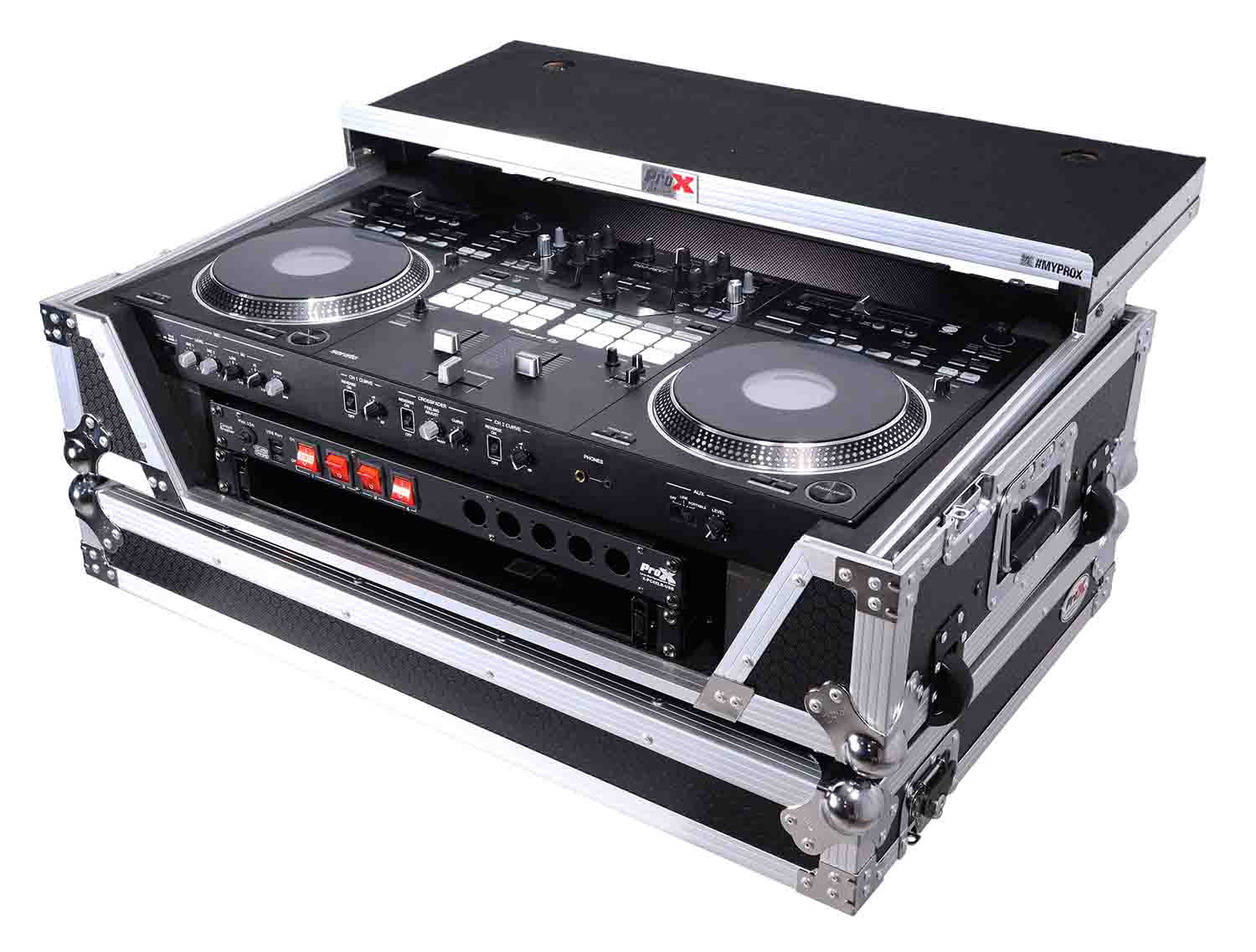 PROX XS-REV71K2U WLT LED ATA Style Flight Case for Pioneer DDJ-REV7 DJ Controller with 2U Rack Space Laptop Shelf Wheels LED - Hollywood DJ