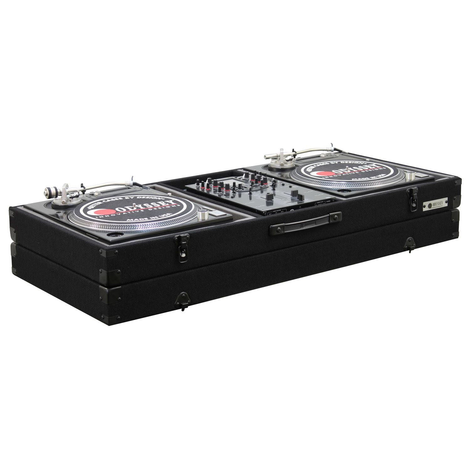 B-Stock: Odyssey CBM10E, Universal 10" Format DJ Mixer and Two Battle Position Turntables Carpet Coffin Case - Hollywood DJ