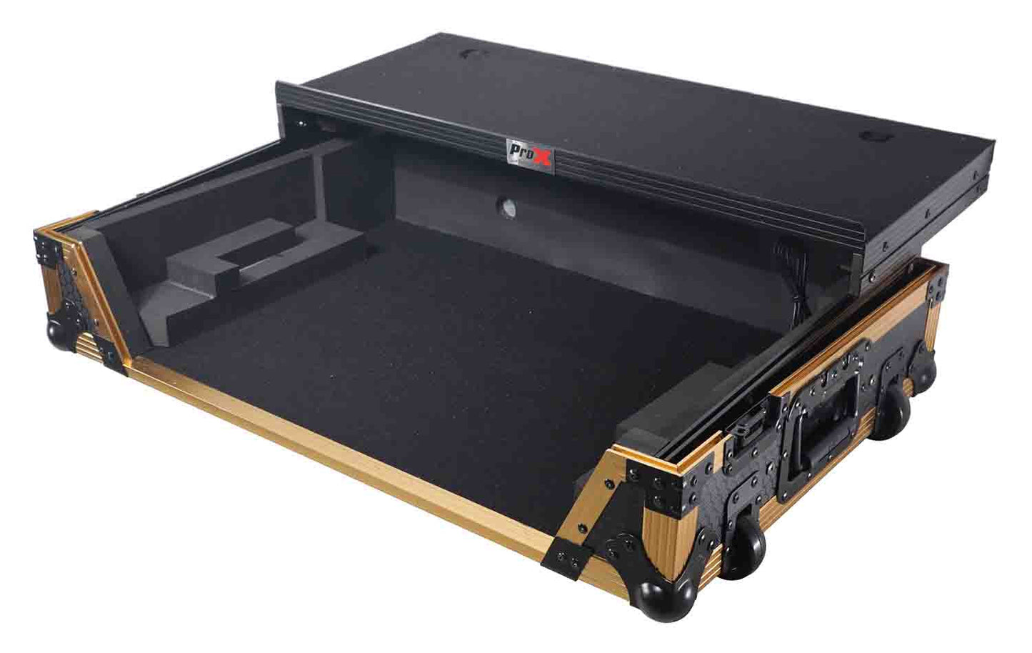 PROX XS-DDJREV7 WLT FGLD ATA Style Flight Case for Pioneer DDJ-REV7 DJ Controller with Laptop Shelf Wheels and 1U Rack Space - Hollywood DJ