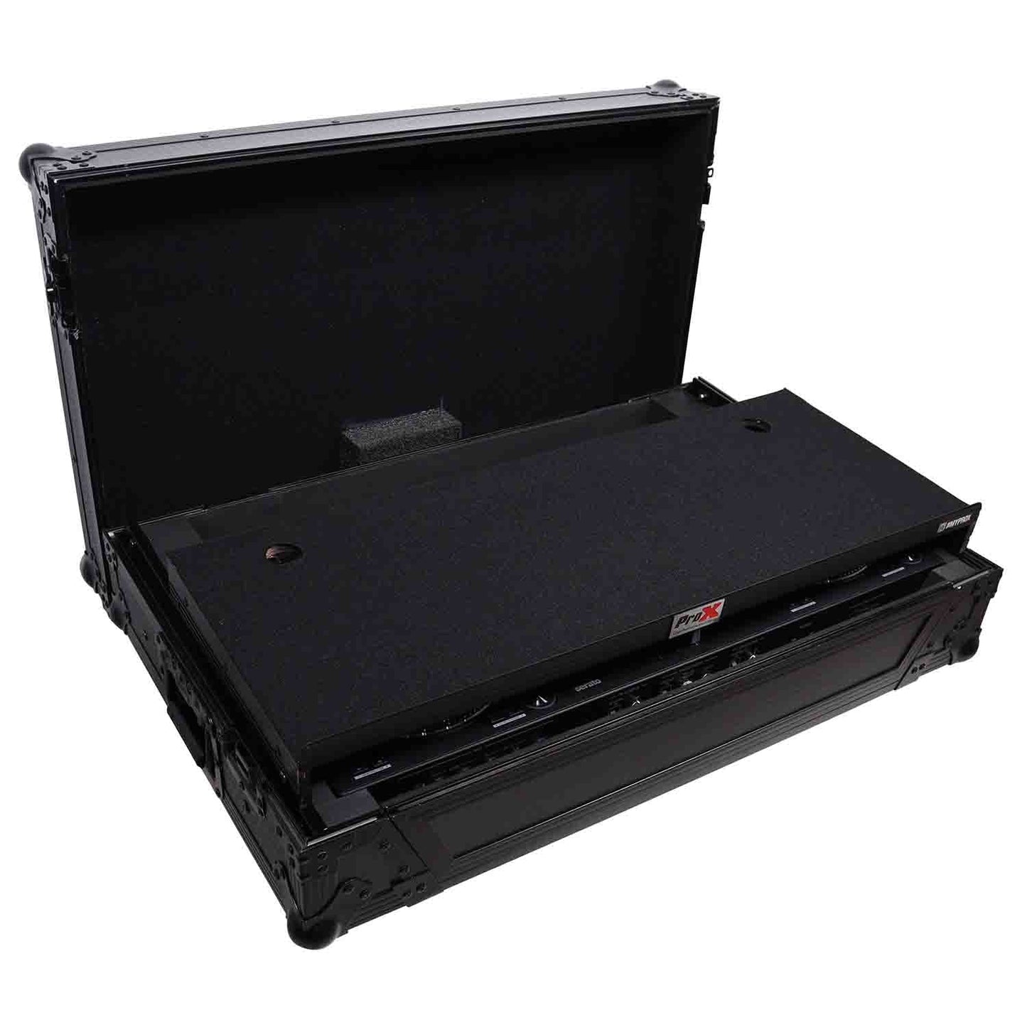 ProX XS-DDJREV7WLTBL DJ Flight Case for Pioneer DDJ-REV7 Digital Controller with Sliding Laptop Shelf and Wheels - Black Finish - Hollywood DJ