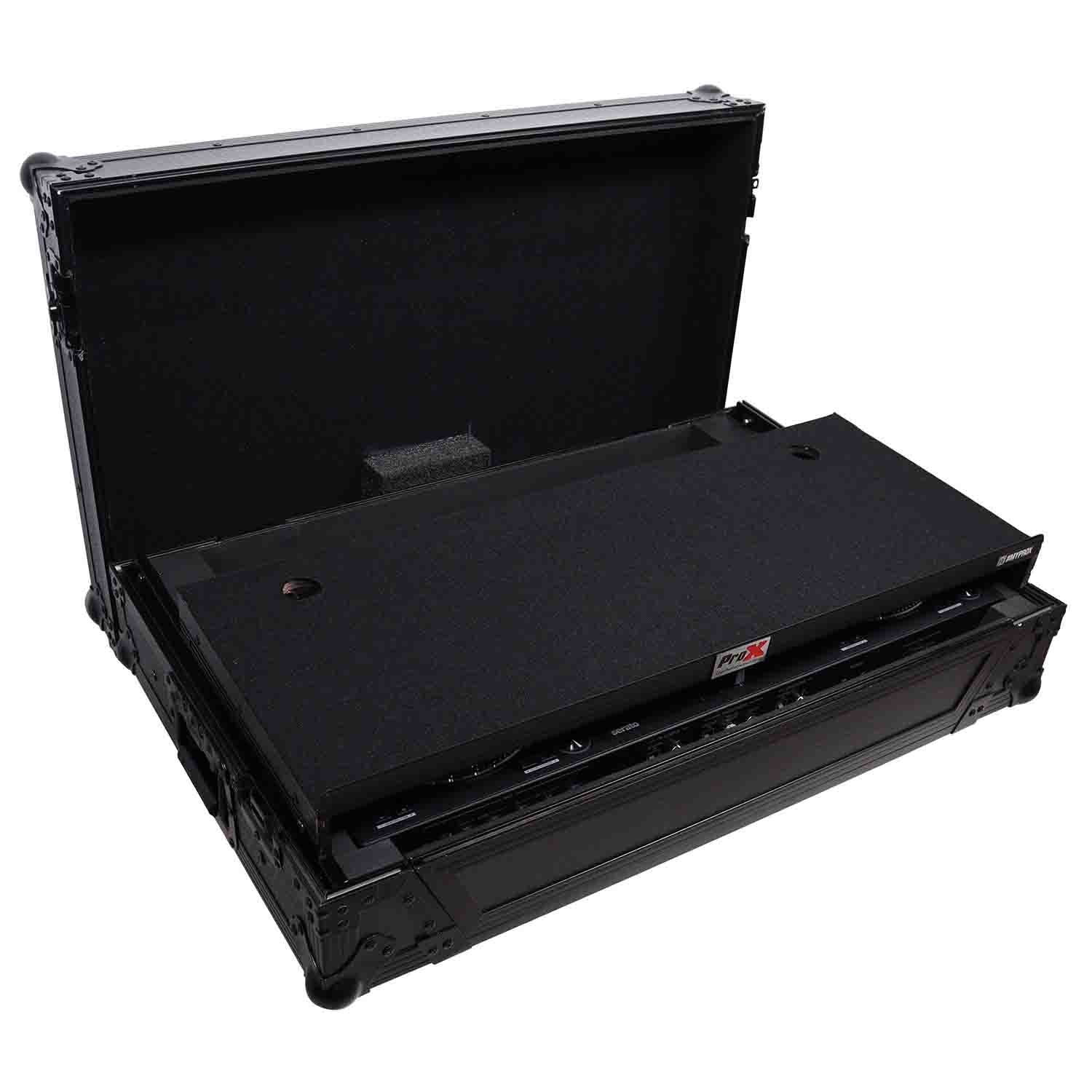 ProX XS-DDJREV7WLTBL DJ Flight Case for Pioneer DDJ-REV7 Digital Controller with Sliding Laptop Shelf and Wheels - Black Finish - Hollywood DJ