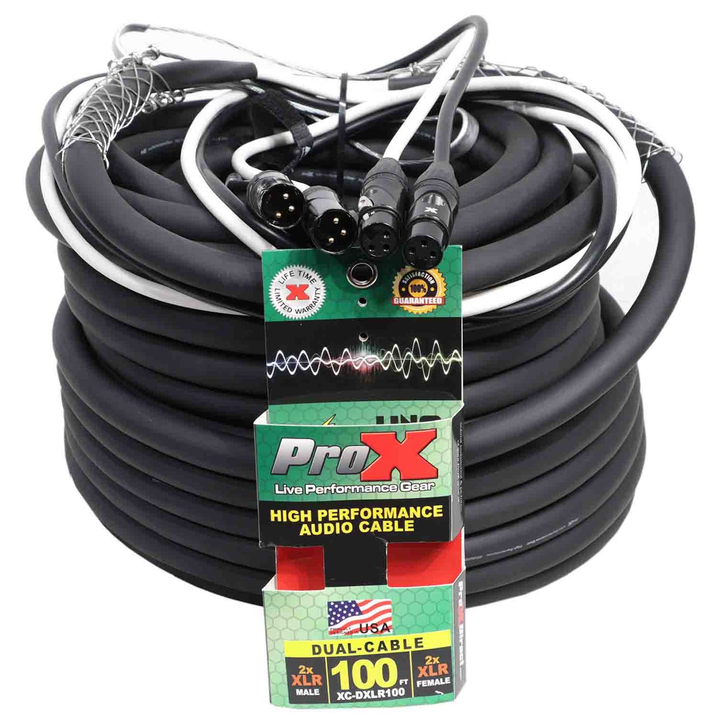 ProX XC-DXLR100 Balanced Dual XLR-M to Dual XLR-F High Performance Audio Cable - 100 Feet - Hollywood DJ