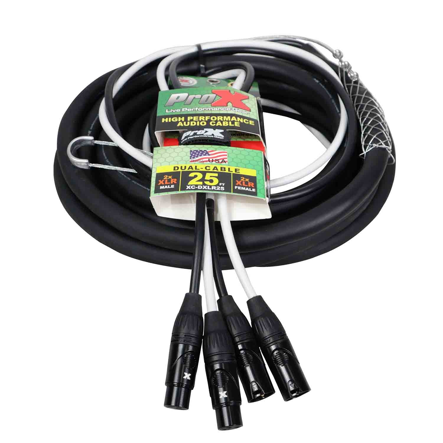 ProX XC-DXLR25 Balanced Dual XLR-M to Dual XLR-F High Performance Audio Cable - 25 Feet - Hollywood DJ
