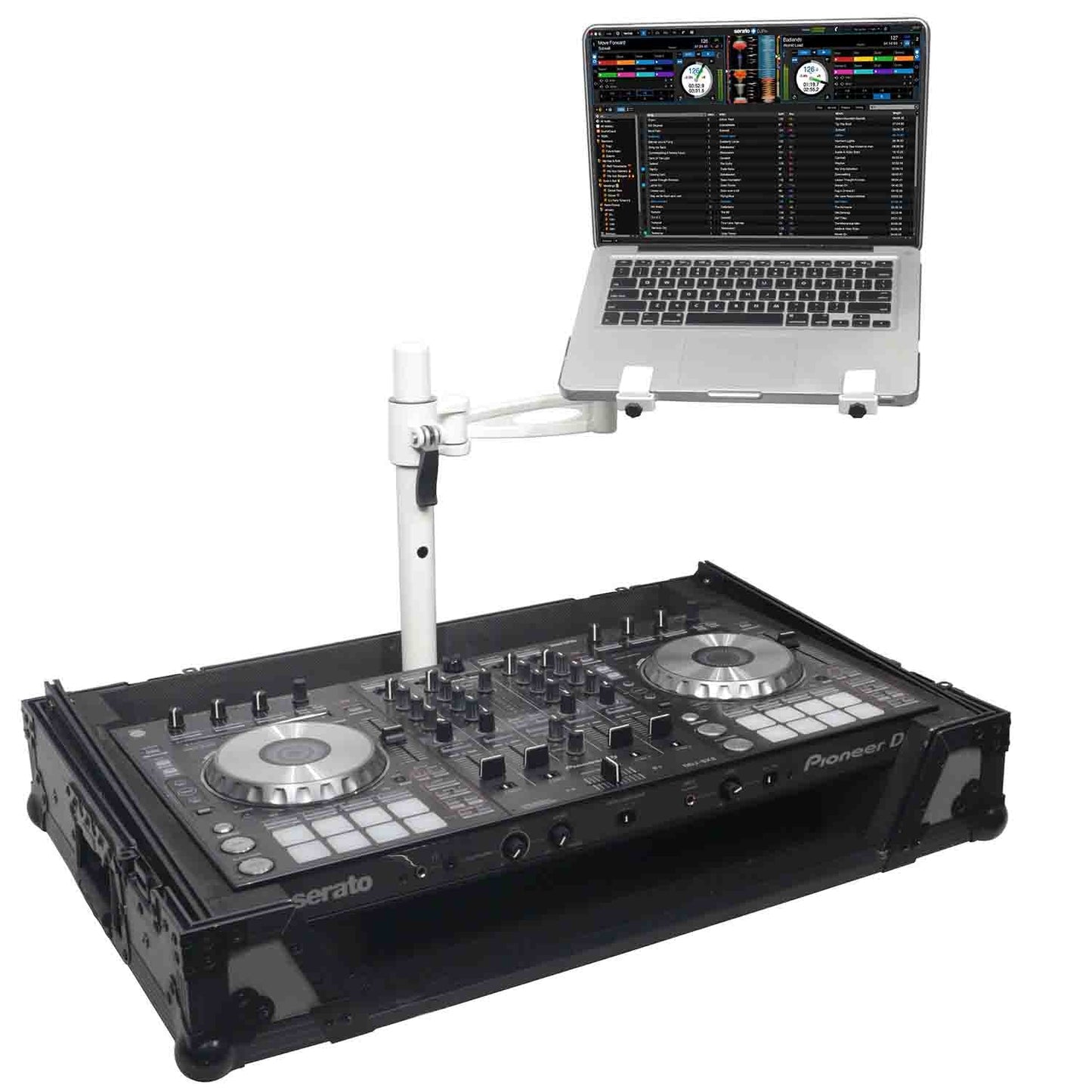 ProX XZF-LTARM PKG WH, Articulating Laptop Tray Arm with Shelf and Pole for Control Tower - White Finish - Hollywood DJ