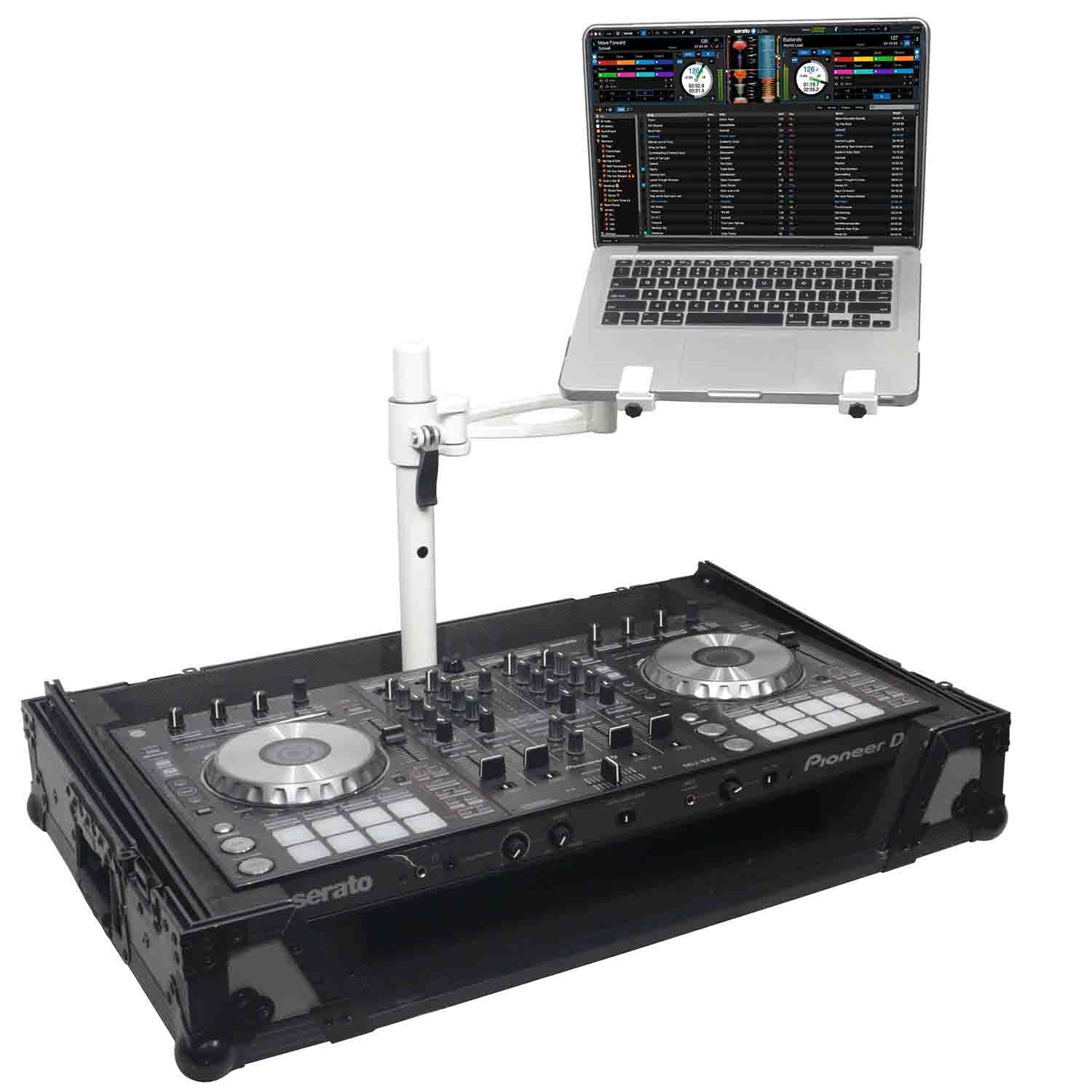 ProX XZF-LTARM PKG WH, Articulating Laptop Tray Arm with Shelf and Pole for Control Tower - White Finish - Hollywood DJ
