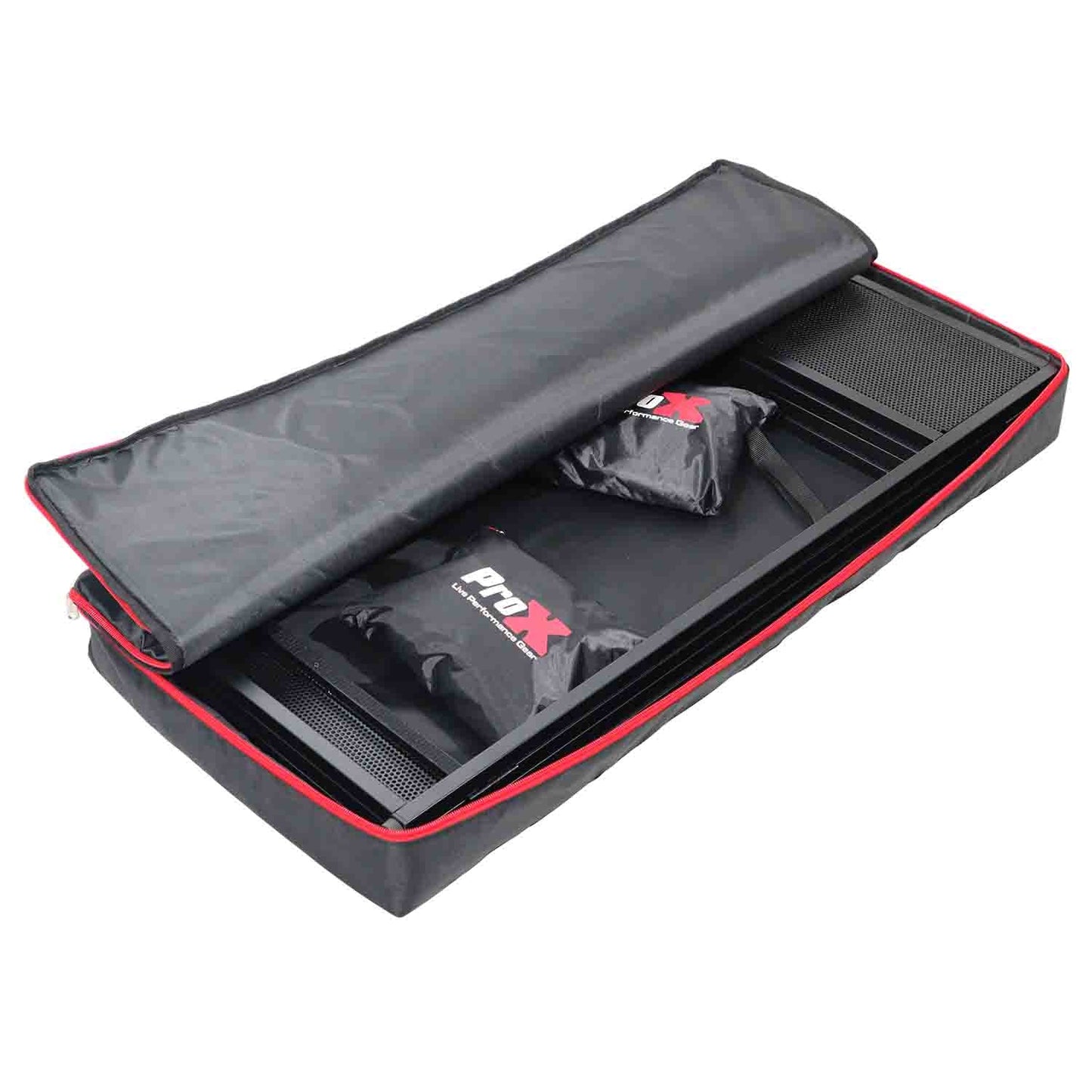 ProX XF-VISTA BL VISTA DJ Booth Facade Table Station with White/Black Scrim kit and Padded Travel Bag - Hollywood DJ
