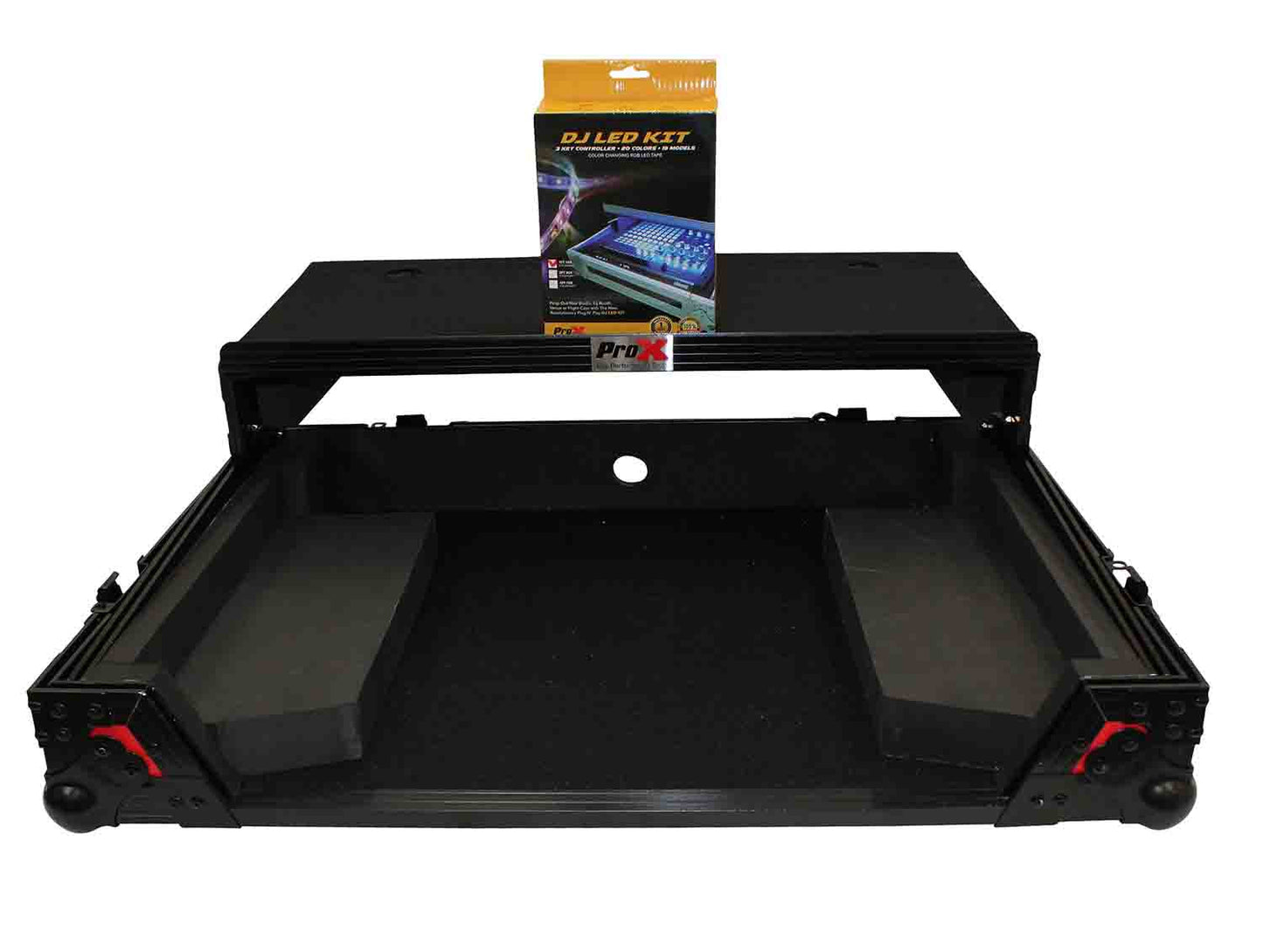 ProX XS-G4VLTRB LED Flight Case for Gemini G4V DJ Controller with Sliding Laptop Shelf and LED Kit - Black on Red - Hollywood DJ