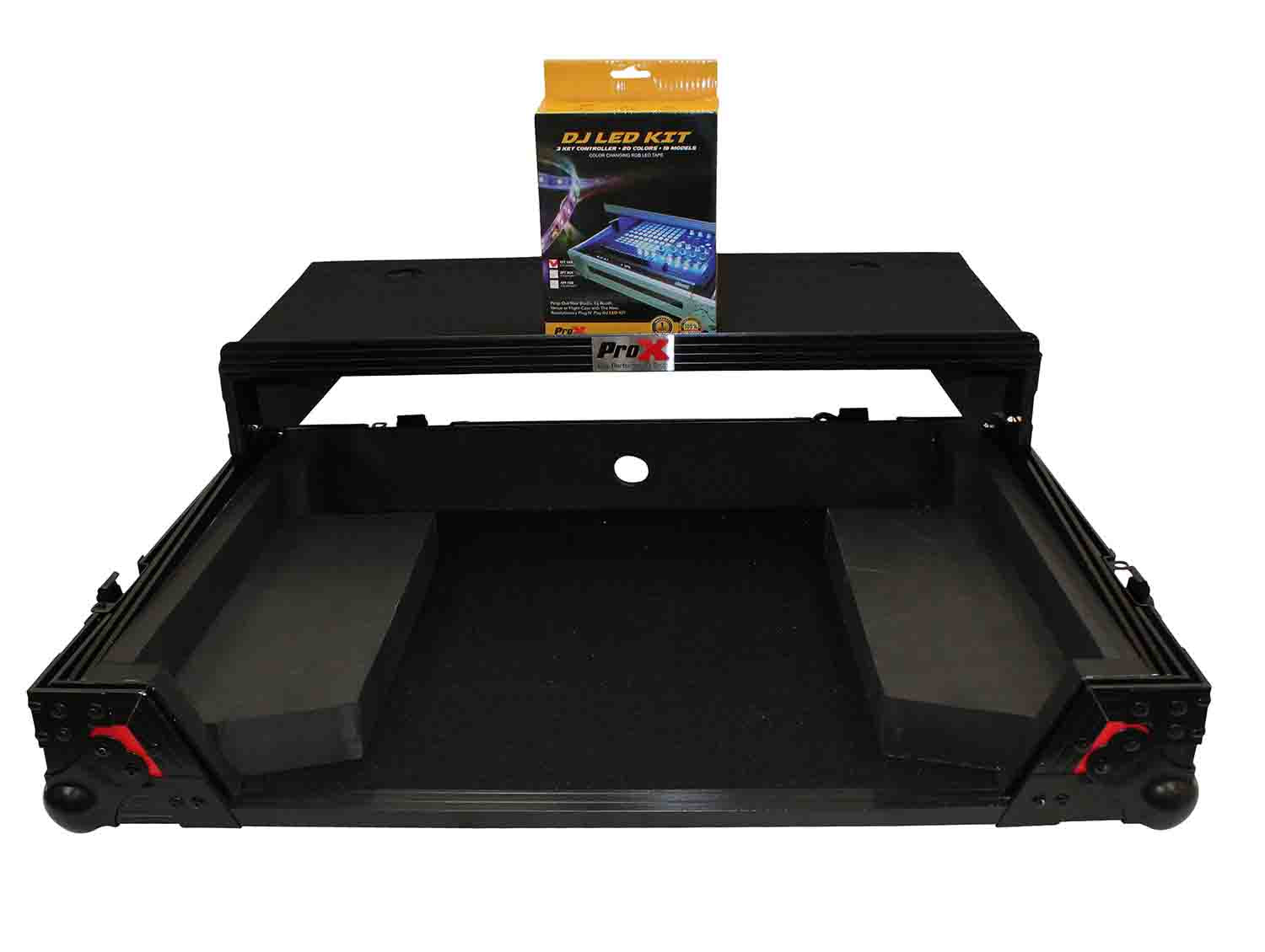 ProX XS-G4VLTRB LED Flight Case for Gemini G4V DJ Controller with Sliding Laptop Shelf and LED Kit - Black on Red - Hollywood DJ