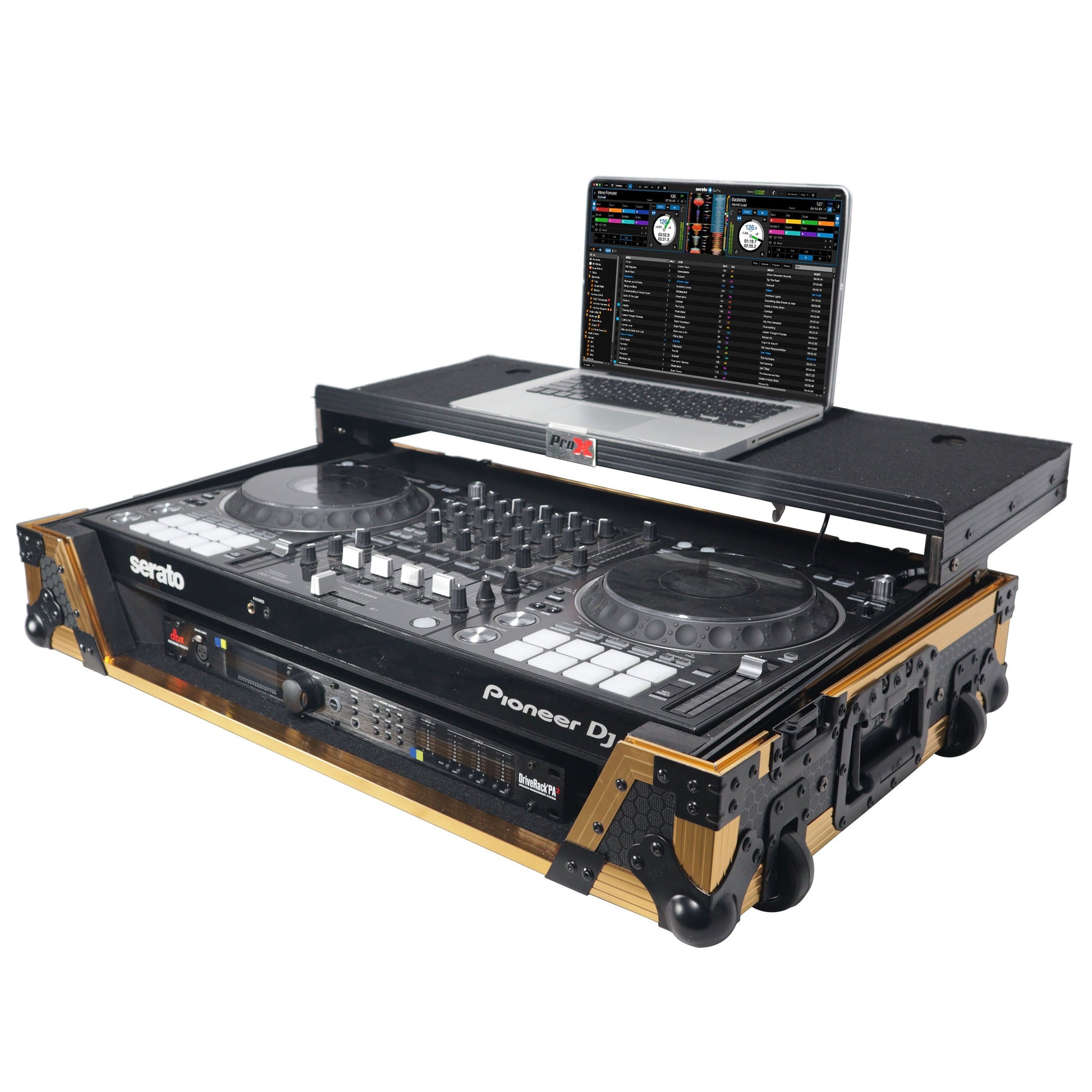 H-PROX-XS-DDJ1000WLTFGLD LED Flight Case for Pioneer DDJ-1000 SRT SX3 | FLX6 Controller - Gold Black - Hollywood DJ