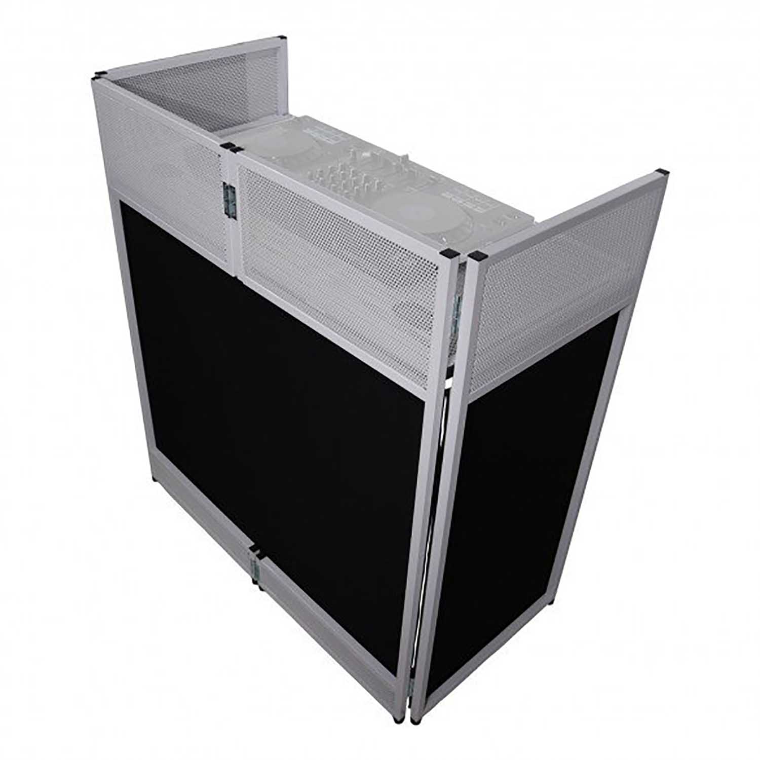 ProX XF-VISTA WH VISTA White DJ Booth Facade Table Station with White/Black Scrim Kit and Padded Travel Bag - Hollywood DJ