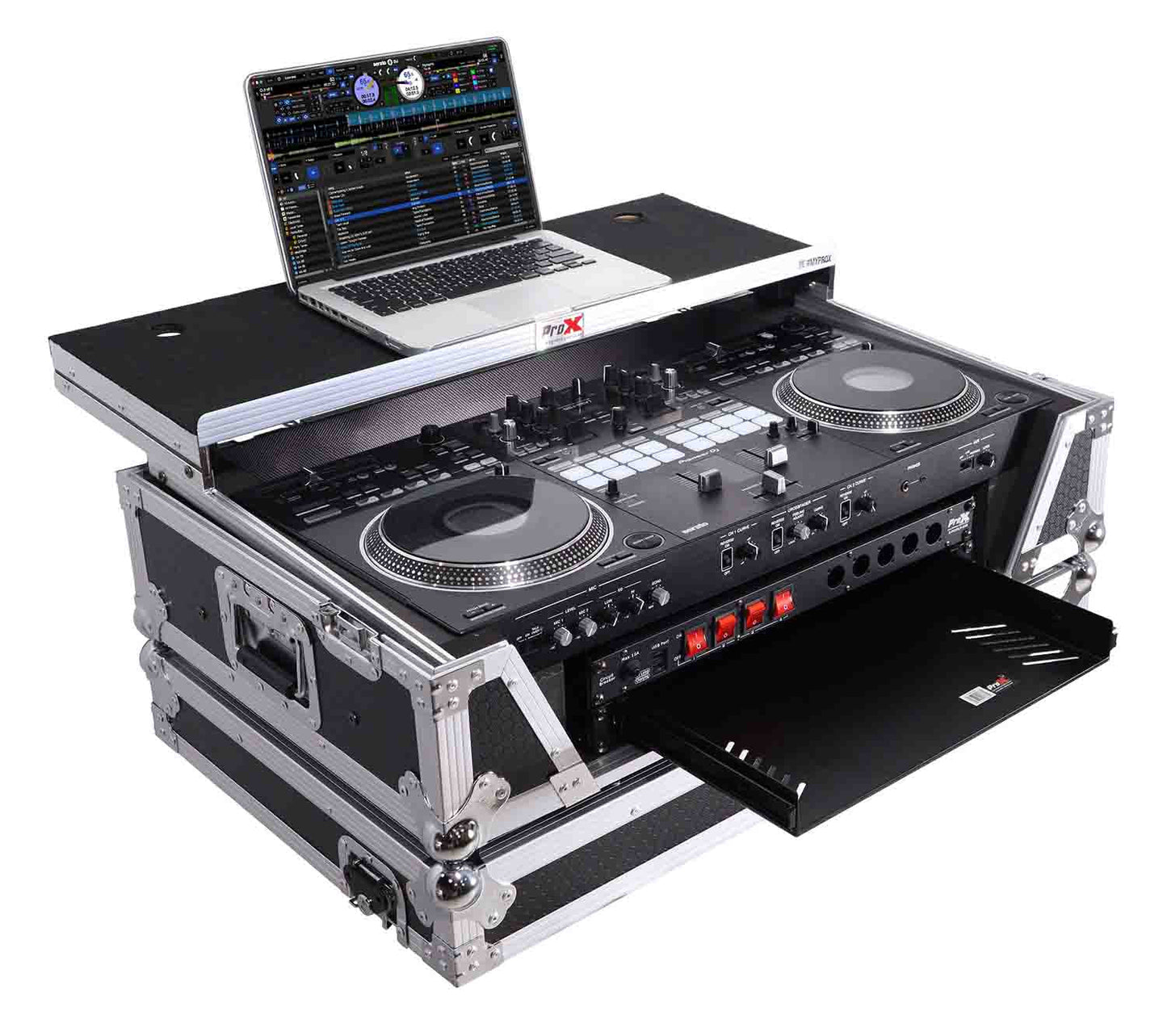 PROX XS-REV71K2U WLT LED ATA Style Flight Case for Pioneer DDJ-REV7 DJ Controller with 2U Rack Space Laptop Shelf Wheels LED - Hollywood DJ