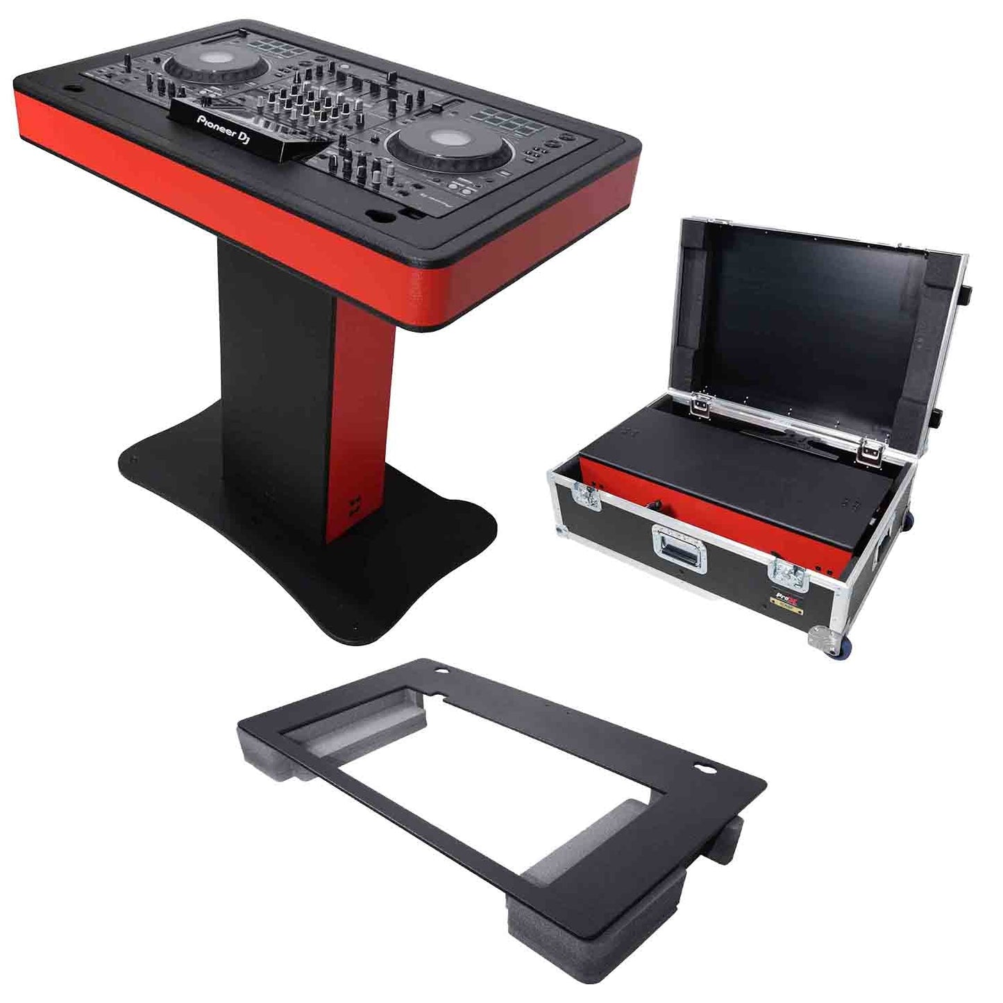 ProX Rev7 Red Control Tower Podium with Case DJ Package - Black - Hollywood DJ
