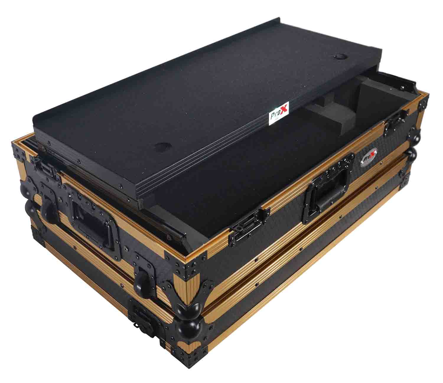 PROX XS-DDJREV7 WLT FGLD ATA Style Flight Case for Pioneer DDJ-REV7 DJ Controller with Laptop Shelf Wheels and 1U Rack Space - Hollywood DJ