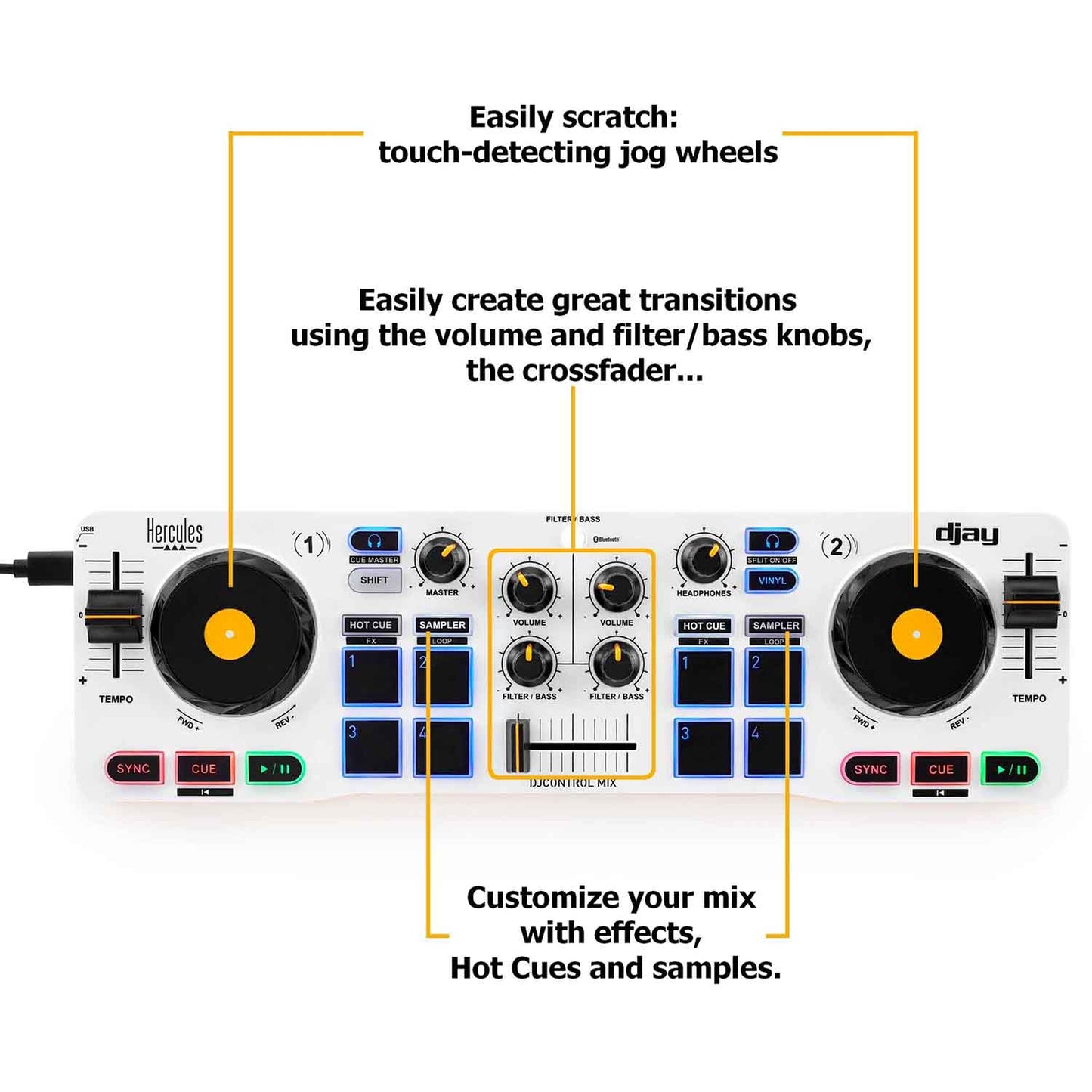 Hercules DJCONTROL MIX for Android and iOS Smartphones with Algoriddim djay App - Hollywood DJ