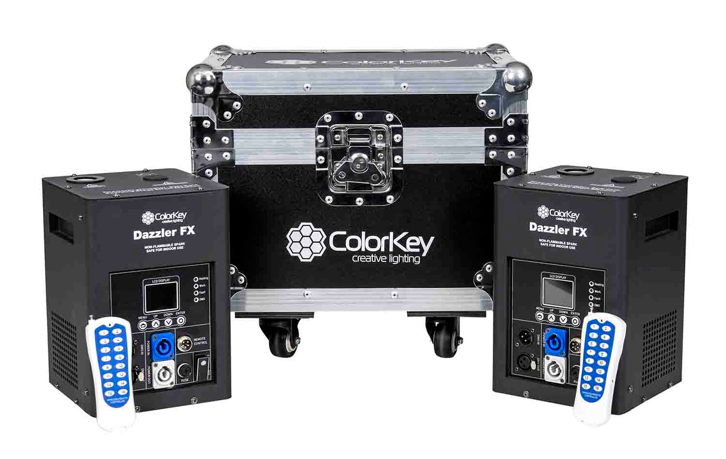 Colorkey CKU-7702-KIT Cold Spark Machine Bundle 2 Dazzlers with Road Case - Black - Hollywood DJ