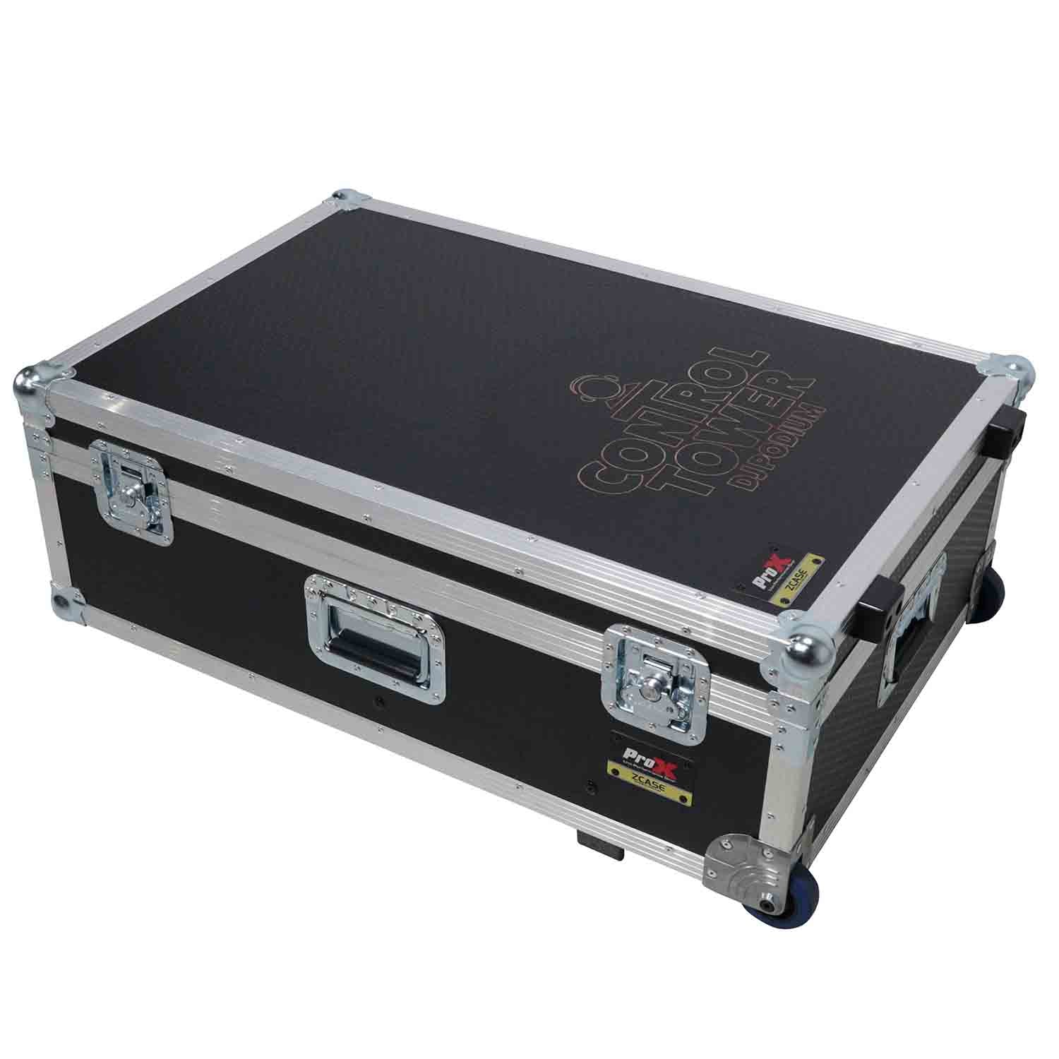 ProX XZF-DJCT RB CASE Control Tower DJ Booth with Laptop Arm and Road Cases for Pioneer XDJ-XZ, DDJ-1000 SRT, RANE ONE, and SX3 - Red Black Finish - Hollywood DJ