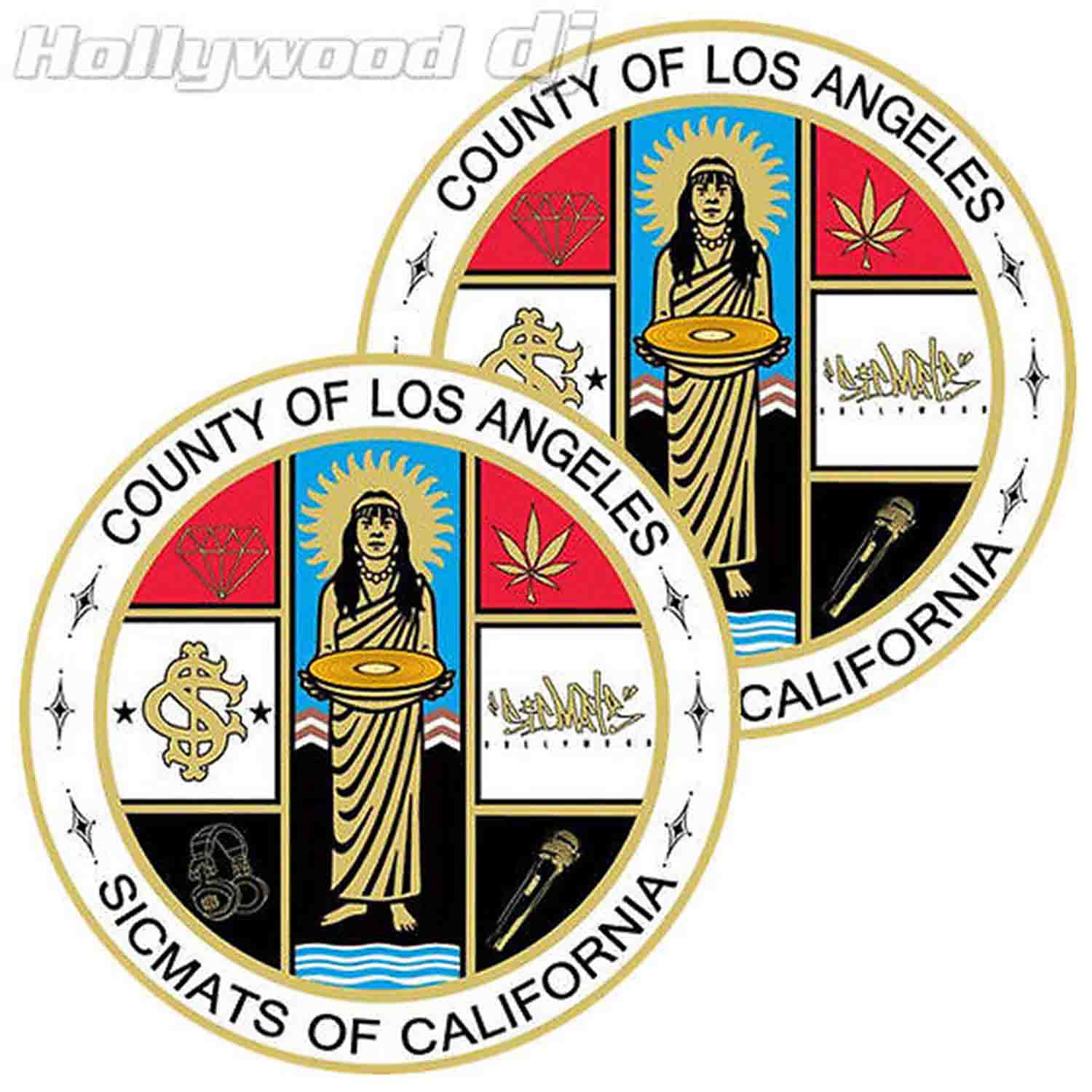 Sicmats DJ Slipmats 'COUNTY OF LOS ANGELES' Technics Turntable Slip Mat Set - Pair - Hollywood DJ