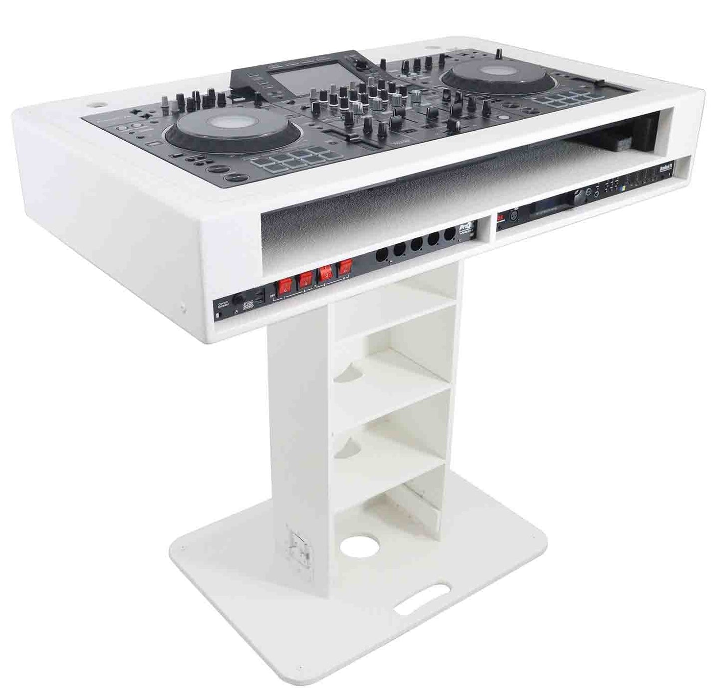 ProX XZF-DJCT W 2U CASE Control Tower DJ Stand with 2x1U Rack Laptop Arm and Cases for Pioneer XDJ-XZ, DDJ-1000 SRT, RANE One, and SX3 - White Finish - Hollywood DJ