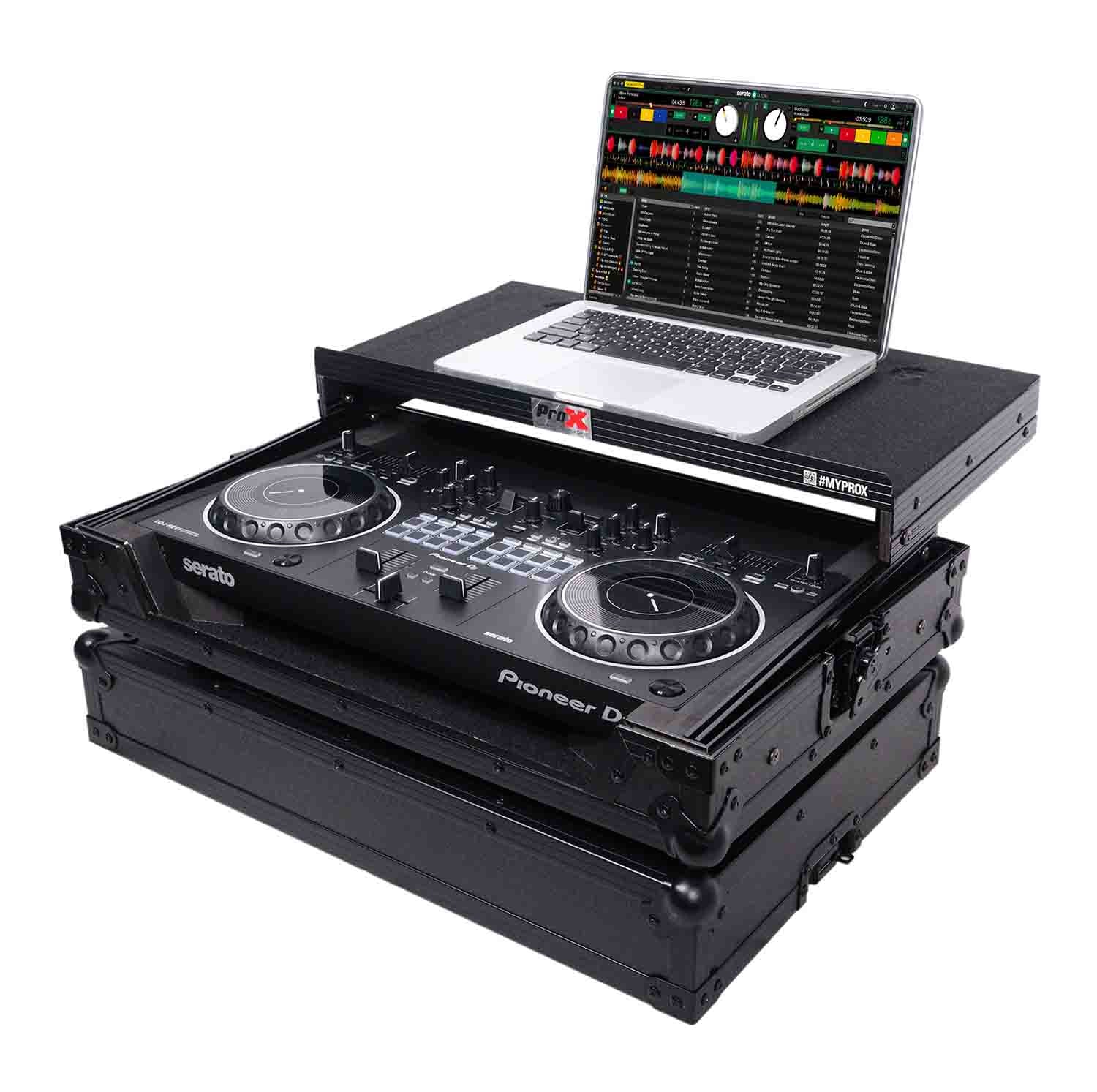 ProX X-DDJREV1LTBL Flight Case for Pioneer DDJ-REV1 Digital Controller with Sliding Laptop Shelf - Black on Black - Hollywood DJ