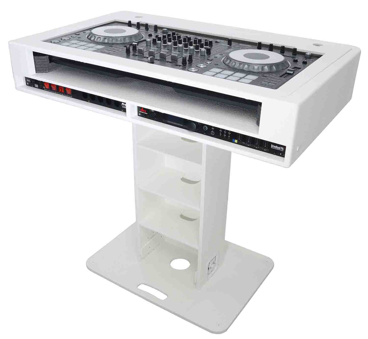 ProX XZF-DJCT W 2U CASE Control Tower DJ Stand with 2x1U Rack Laptop Arm and Cases for Pioneer XDJ-XZ, DDJ-1000 SRT, RANE One, and SX3 - White Finish - Hollywood DJ