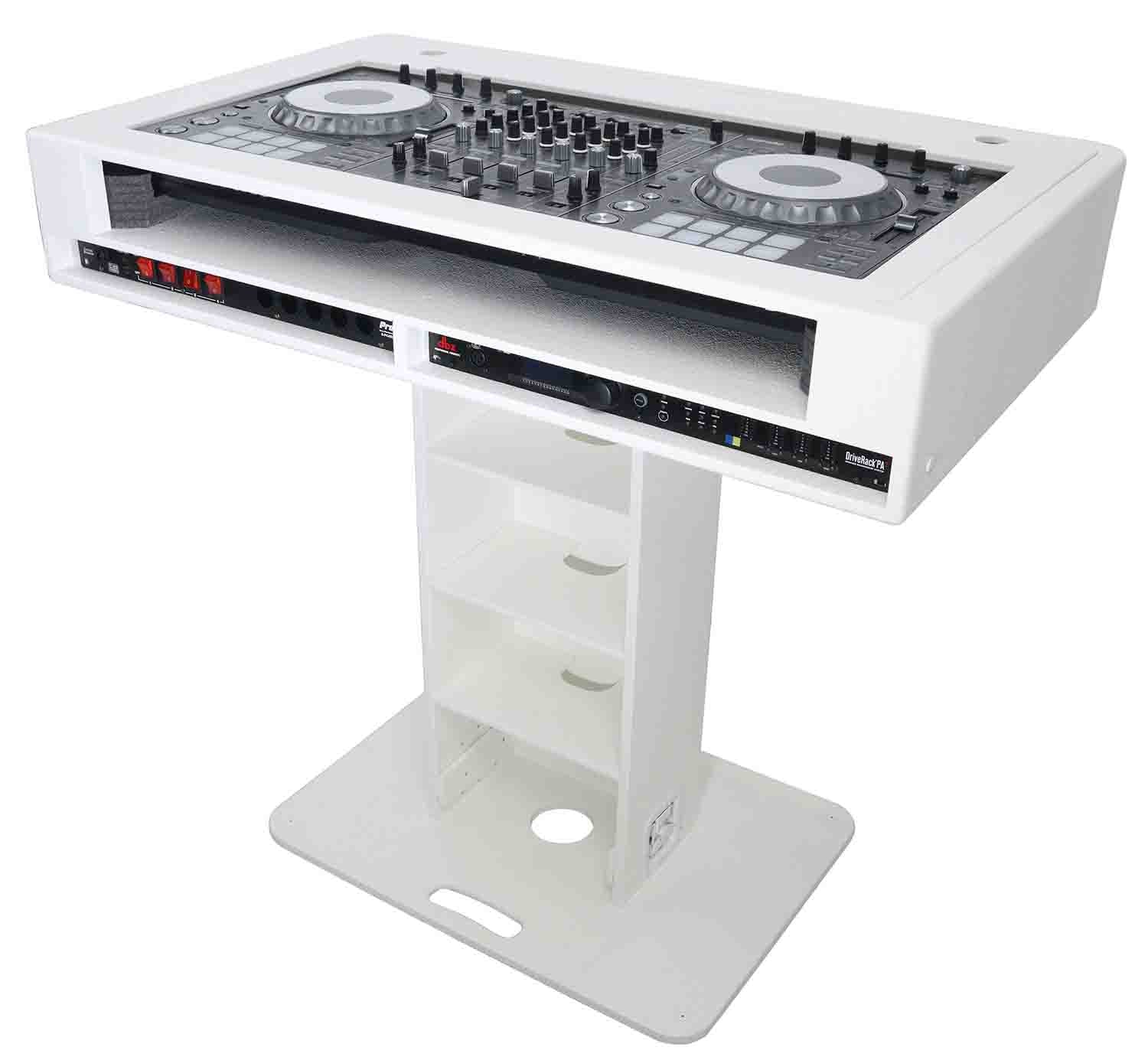 ProX XZF-DJCT W 2U CASE Control Tower DJ Stand with 2x1U Rack Laptop Arm and Cases for Pioneer XDJ-XZ, DDJ-1000 SRT, RANE One, and SX3 - White Finish - Hollywood DJ