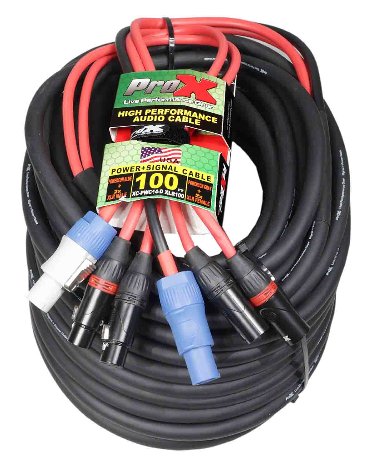 ProX XC-PWC14-DXLR100, 100FT Jumper Power Connection with Dual XLR-F And XLR-M - Hollywood DJ