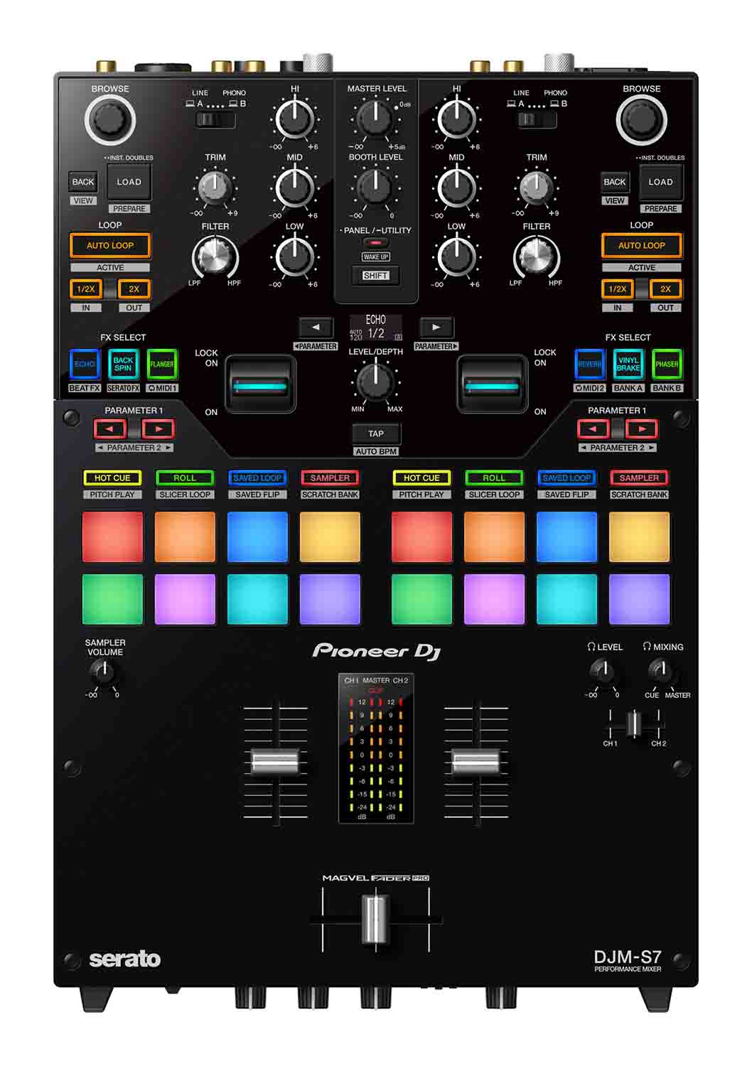 B-STOCK: Pioneer DJ DJM-S7 Scratch-Style 2-Channel Performance DJ Mixer - Black - Hollywood DJ
