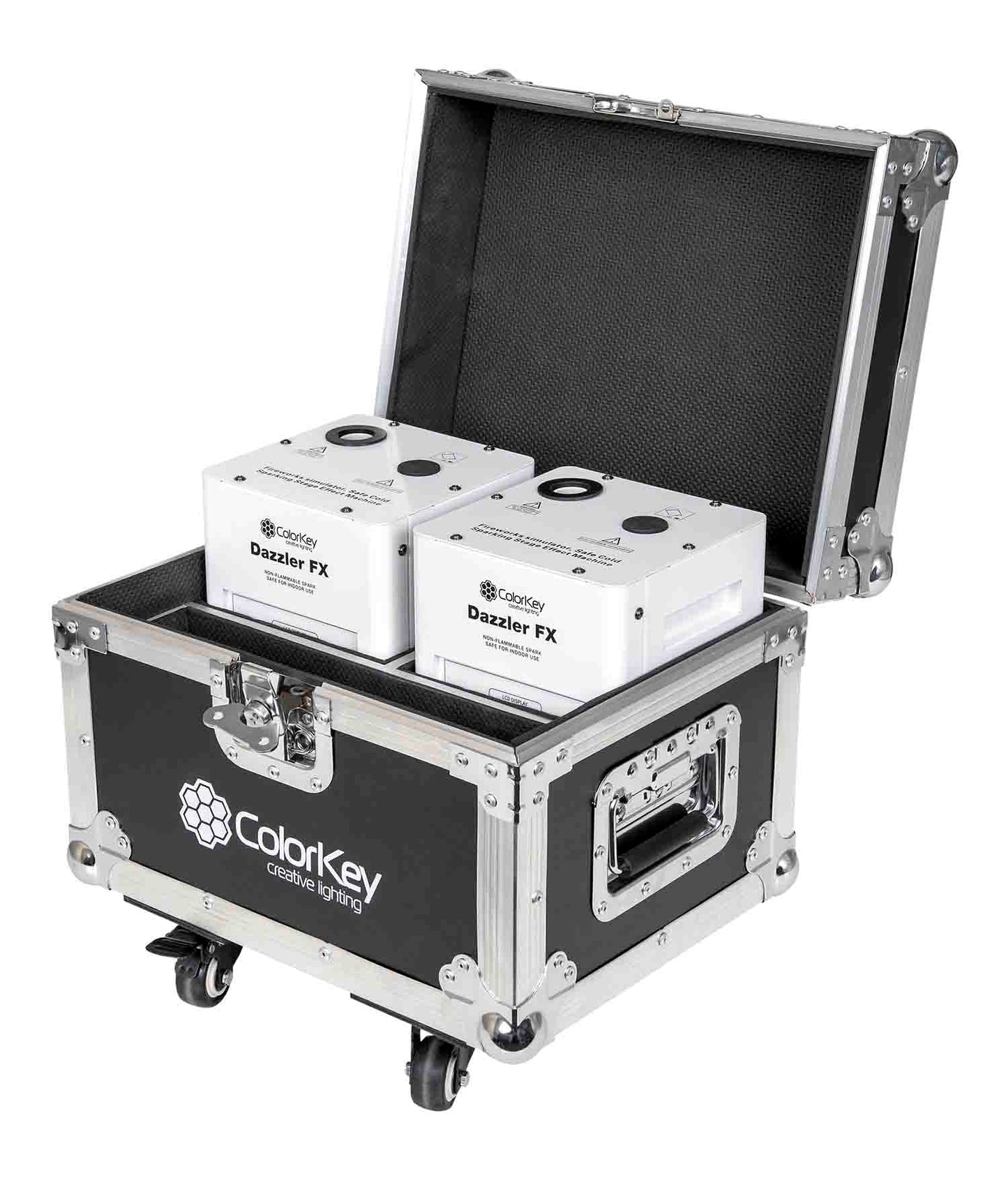 Colorkey CKU-7703-KIT Cold Spark Machine Bundle 2 Dazzlers with Road Case - White - Hollywood DJ