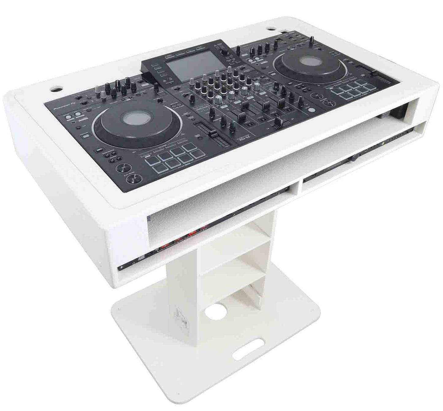 ProX XZF-DJCT W 2U CASE Control Tower DJ Stand with 2x1U Rack Laptop Arm and Cases for Pioneer XDJ-XZ, DDJ-1000 SRT, RANE One, and SX3 - White Finish - Hollywood DJ