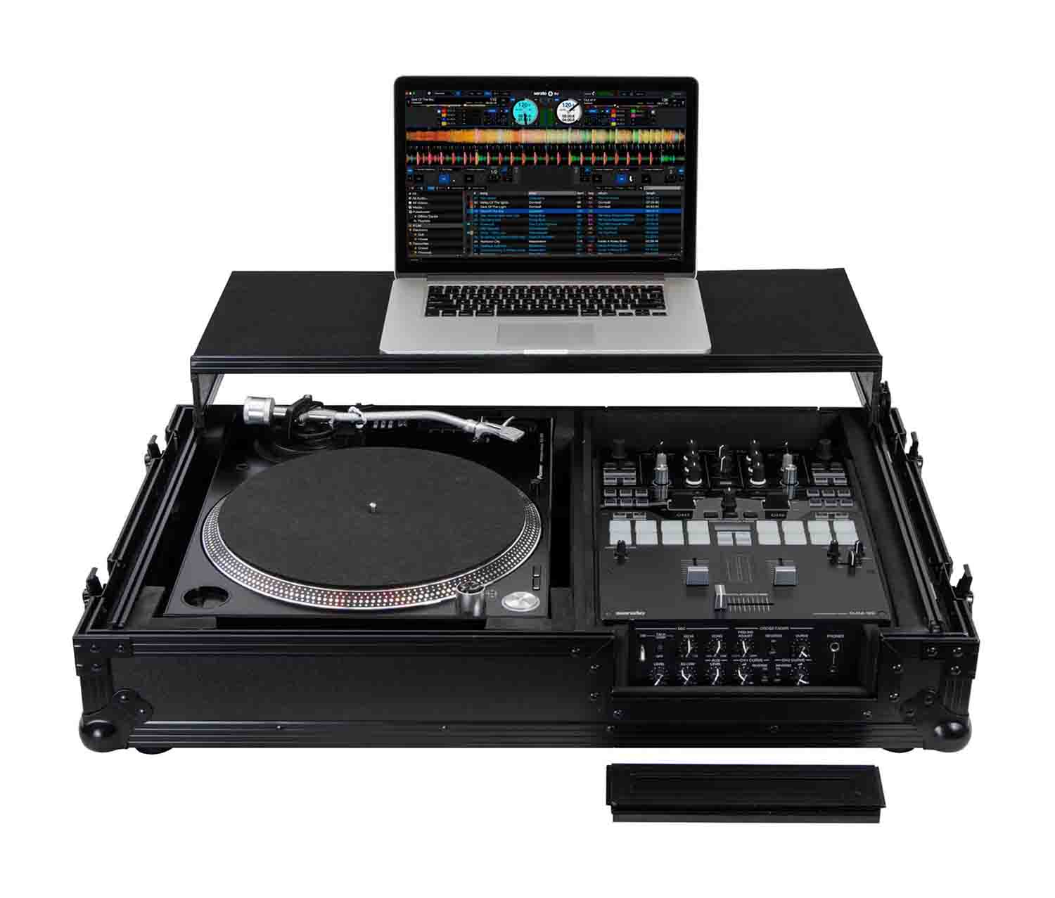 Odyssey FZGS1BM10WBL Black 10″ Format DJ Mixer and Turntable Coffin Flight Case with Glide Platform - Hollywood DJ