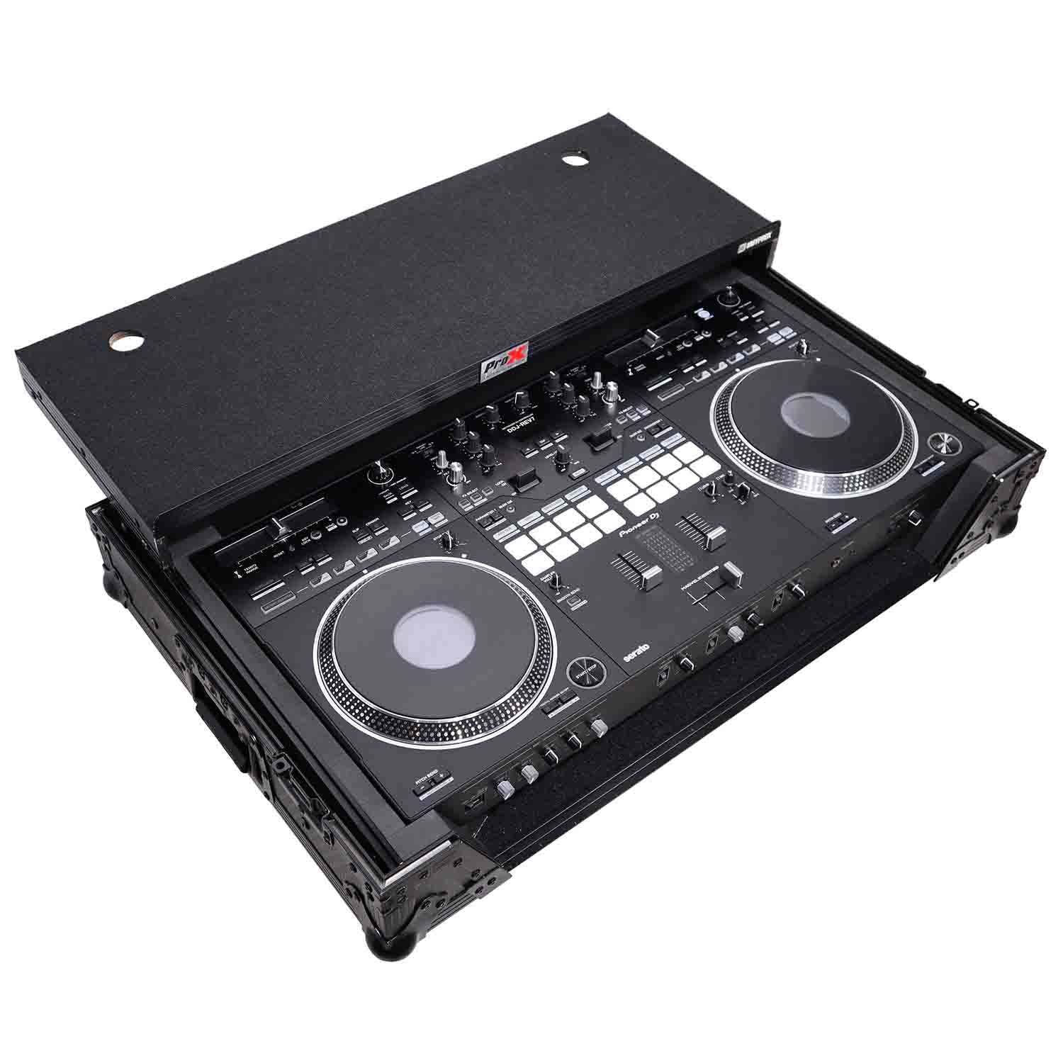 ProX XS-DDJREV7WLTBL DJ Flight Case for Pioneer DDJ-REV7 Digital Controller with Sliding Laptop Shelf and Wheels - Black Finish - Hollywood DJ