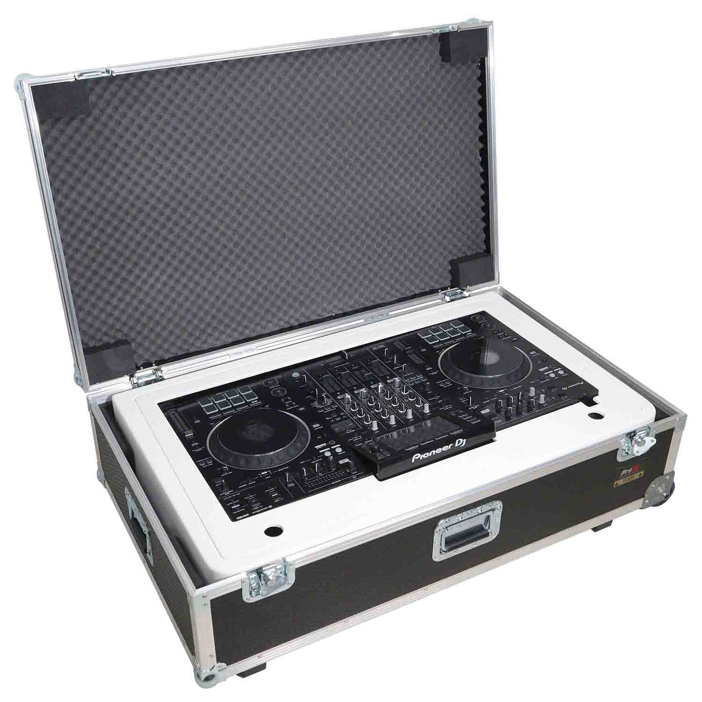 ProX XZF-DJCT W 2U CASE Control Tower DJ Stand with 2x1U Rack Laptop Arm and Cases for Pioneer XDJ-XZ, DDJ-1000 SRT, RANE One, and SX3 - White Finish - Hollywood DJ