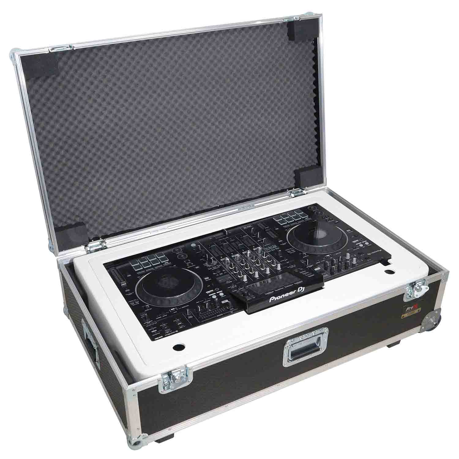 ProX XZF-DJCT W 2U CASE Control Tower DJ Stand with 2x1U Rack Laptop Arm and Cases for Pioneer XDJ-XZ, DDJ-1000 SRT, RANE One, and SX3 - White Finish - Hollywood DJ