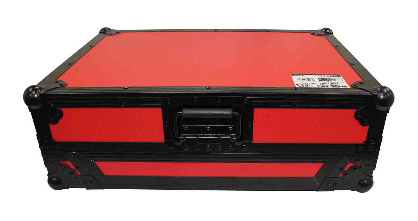 ProX XS-G4VLTRB LED Flight Case for Gemini G4V DJ Controller with Sliding Laptop Shelf and LED Kit - Black on Red - Hollywood DJ