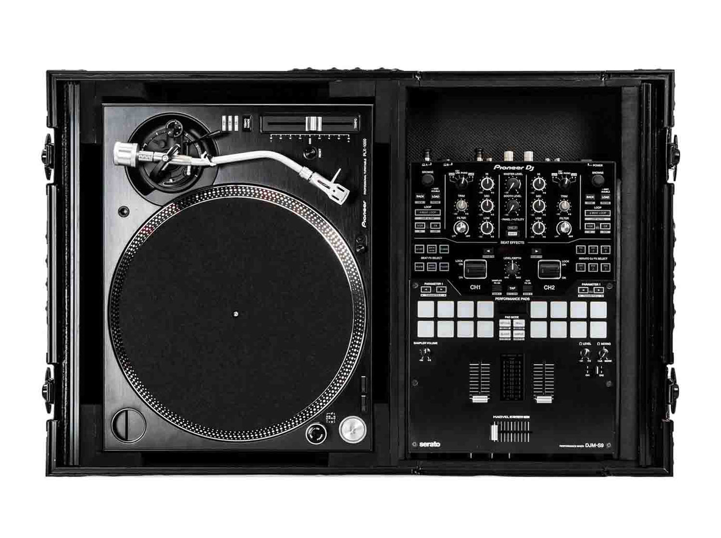 Open Box: Odyssey FZGS1BM10WBL 10" Format DJ Mixer and Turntable Coffin Flight Case with Glide Platform - Black - Hollywood DJ