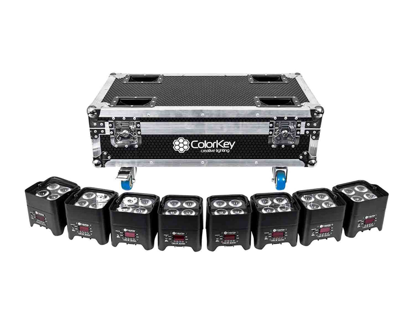 Colorkey CKW-6028-KIT, Mobilepar Mini Hex 4 8-Pack Bundle with Charging Road Case - Hollywood DJ