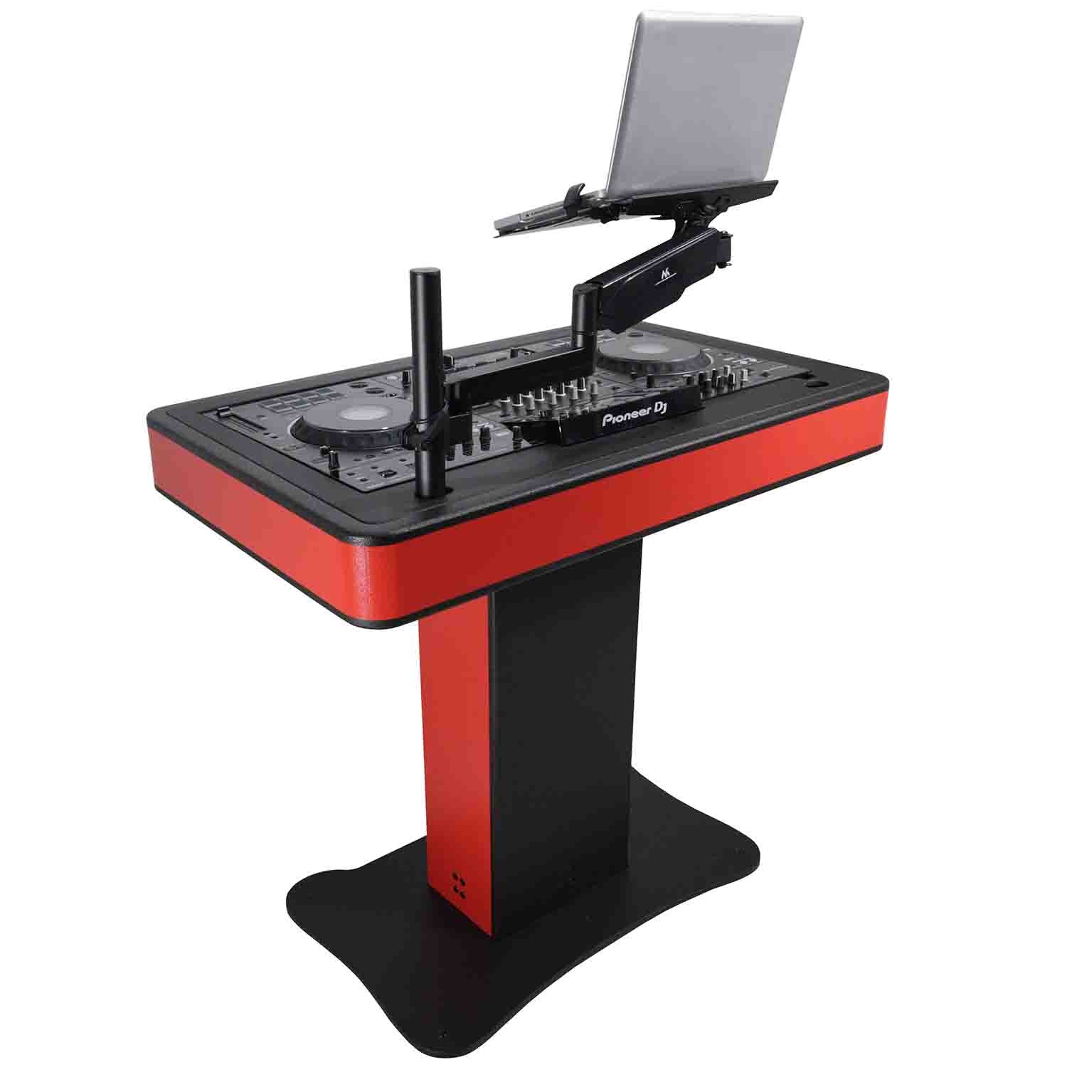 ProX XZF-DJCT RB CASE Control Tower DJ Booth with Laptop Arm and Road Cases for Pioneer XDJ-XZ, DDJ-1000 SRT, RANE ONE, and SX3 - Red Black Finish - Hollywood DJ
