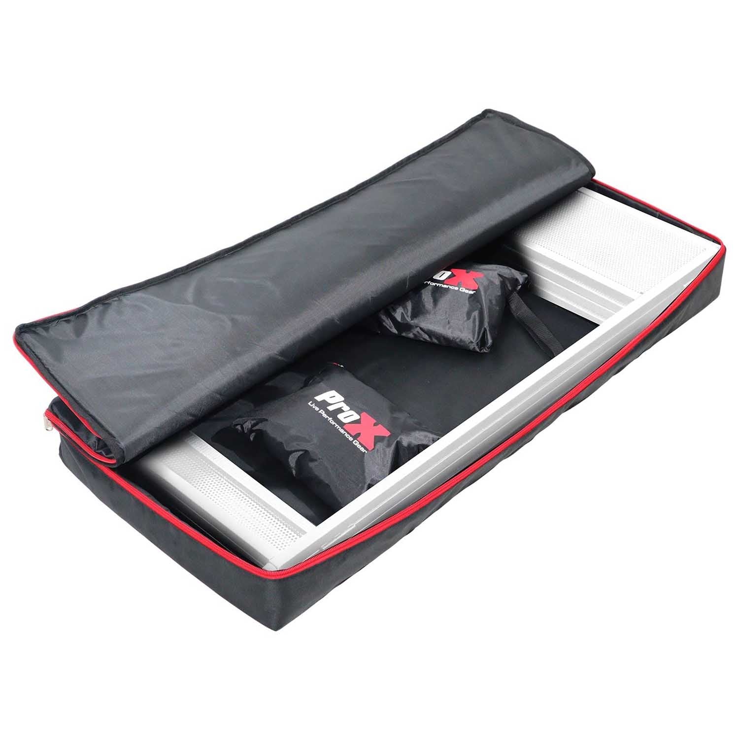ProX XF-VISTA WH VISTA White DJ Booth Facade Table Station with White/Black Scrim Kit and Padded Travel Bag - Hollywood DJ