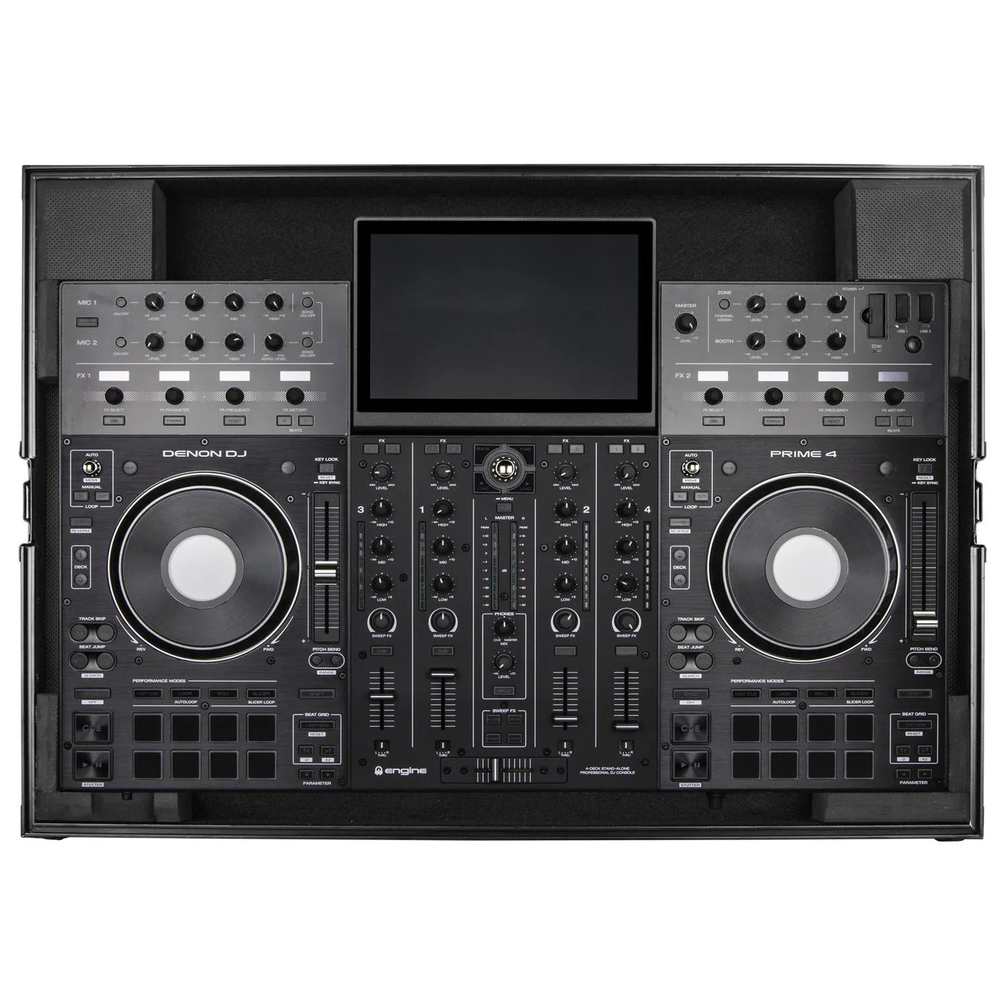 B-Stock: Odyssey FZDNPRIME4BL, Low Profile Flight Case for Denon Prime 4 Standalone DJ System - Black - Hollywood DJ