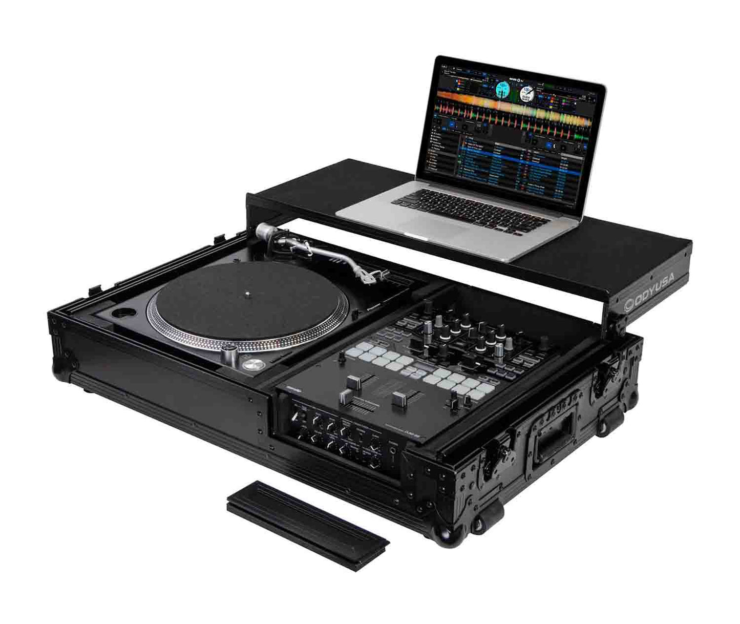Open Box: Odyssey FZGS1BM10WBL 10" Format DJ Mixer and Turntable Coffin Flight Case with Glide Platform - Black - Hollywood DJ