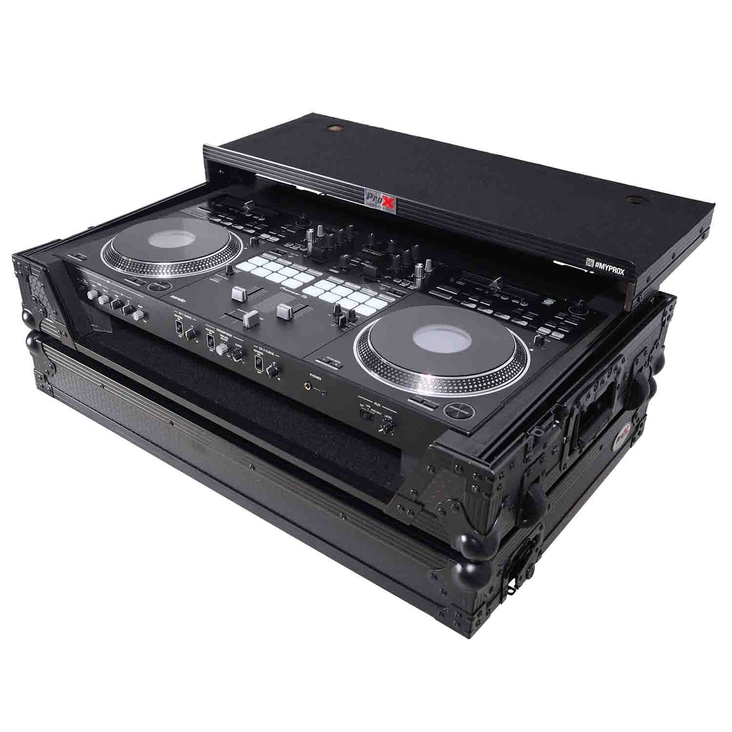 ProX XS-DDJREV7WLTBL DJ Flight Case for Pioneer DDJ-REV7 Digital Controller with Sliding Laptop Shelf and Wheels - Black Finish - Hollywood DJ