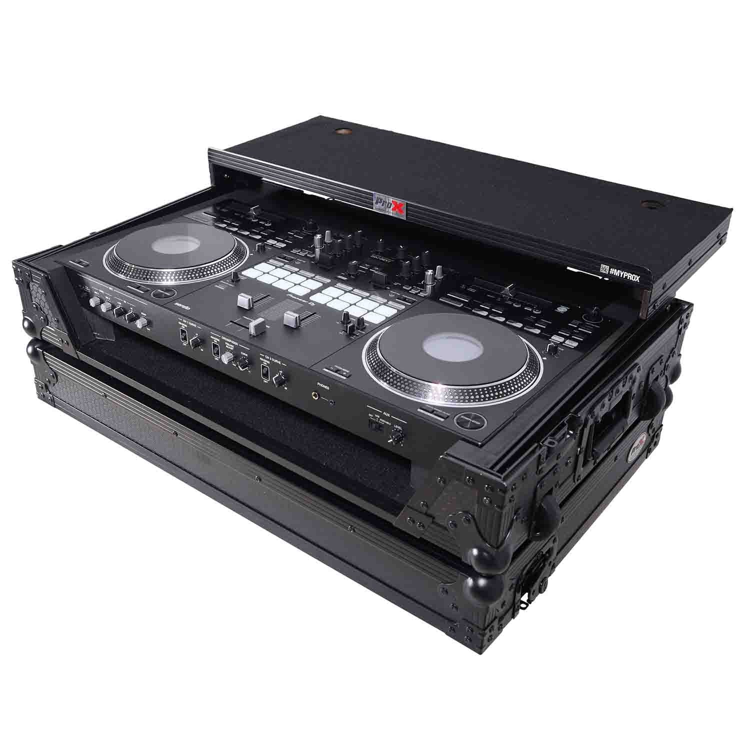 ProX XS-DDJREV7WLTBL DJ Flight Case for Pioneer DDJ-REV7 Digital Controller with Sliding Laptop Shelf and Wheels - Black Finish - Hollywood DJ