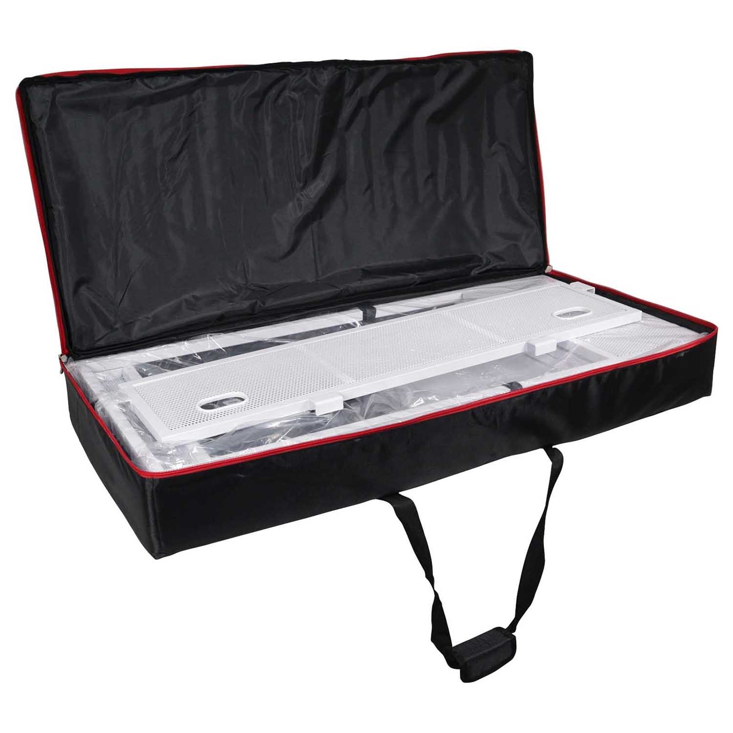ProX XF-VISTA WH VISTA White DJ Booth Facade Table Station with White/Black Scrim Kit and Padded Travel Bag - Hollywood DJ