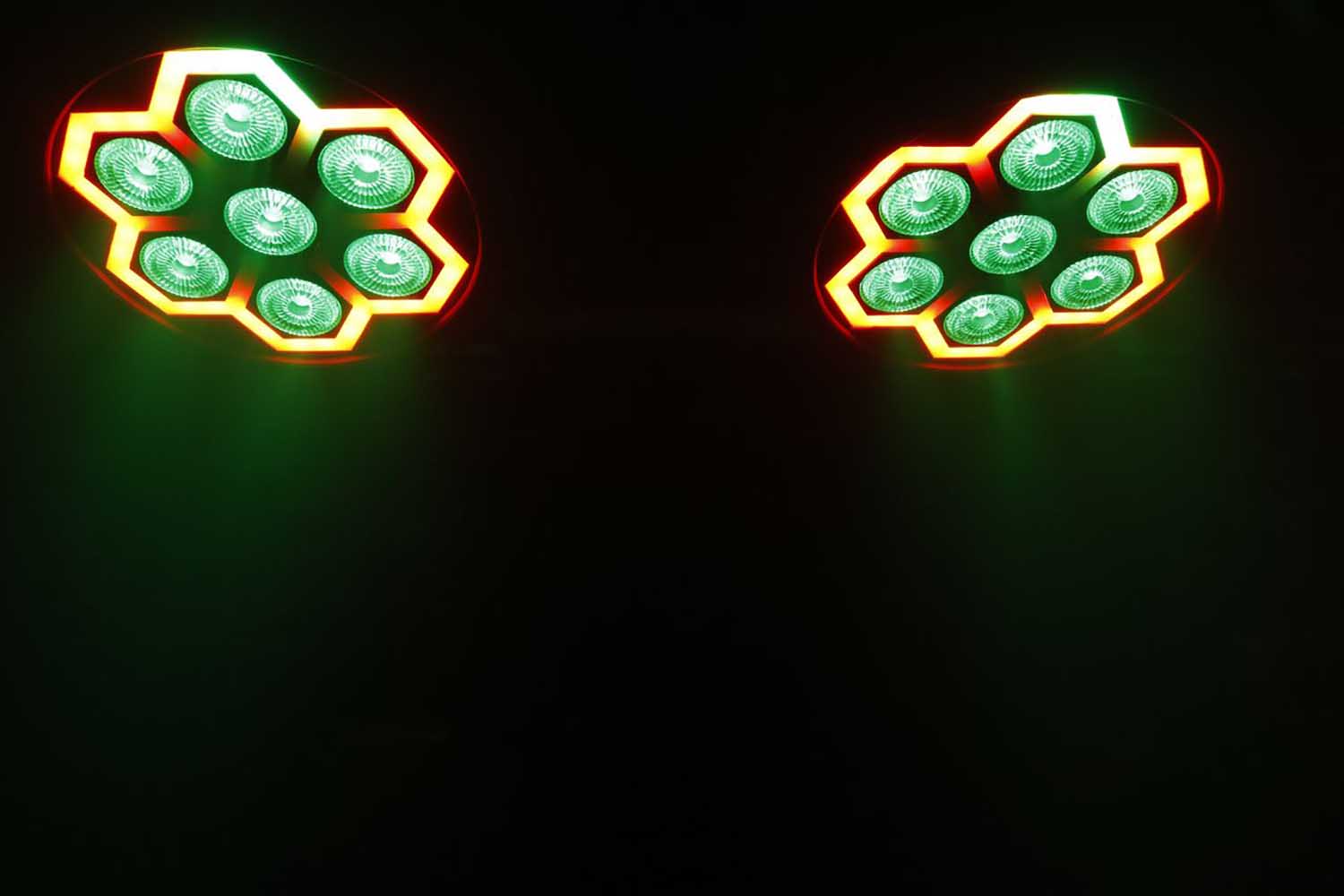 JMAZ Versa Flex Par TRON7, 7 x 10-Watt (RGBW) LEDs and 60 x 0.2 Watt RGB LEDs - Pair - Hollywood DJ
