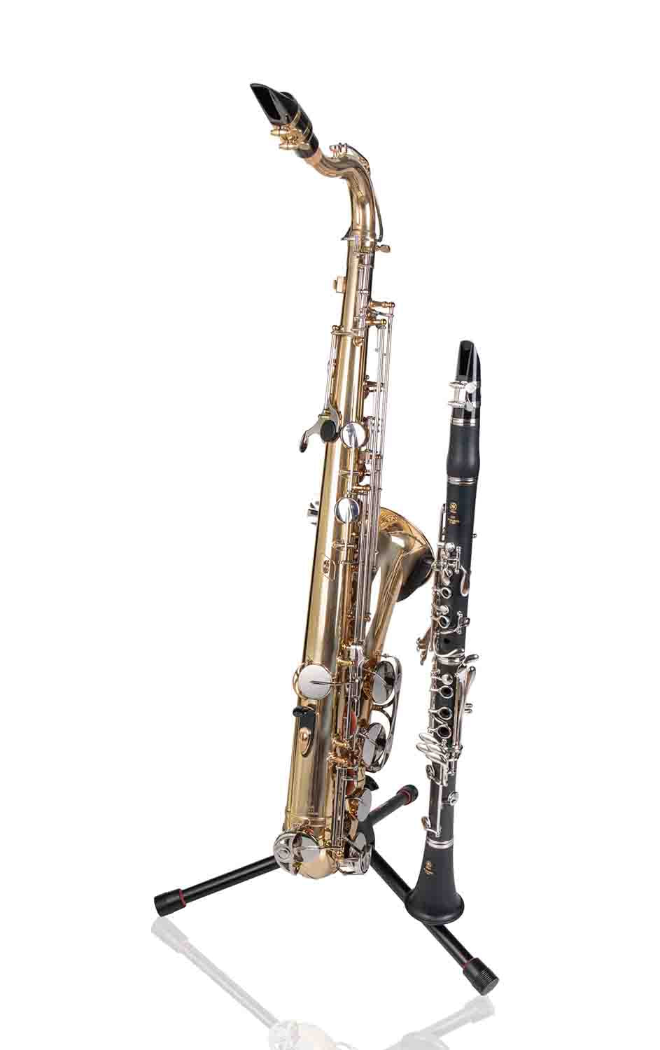 Gator GFW-BNO-SAXFLU, Tripod Stand for Alto or Tenor Sax with Clarinet/Flute Peg Attachment - Hollywood DJ